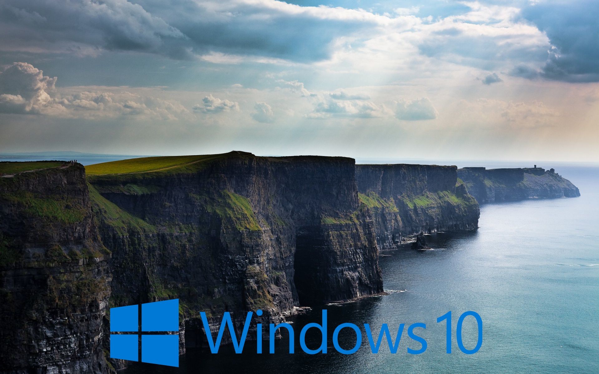 Windows 10, Logo Windows, Scogliere di Moher, Irlanda, Mare, 1920x1200, sfondo per PC