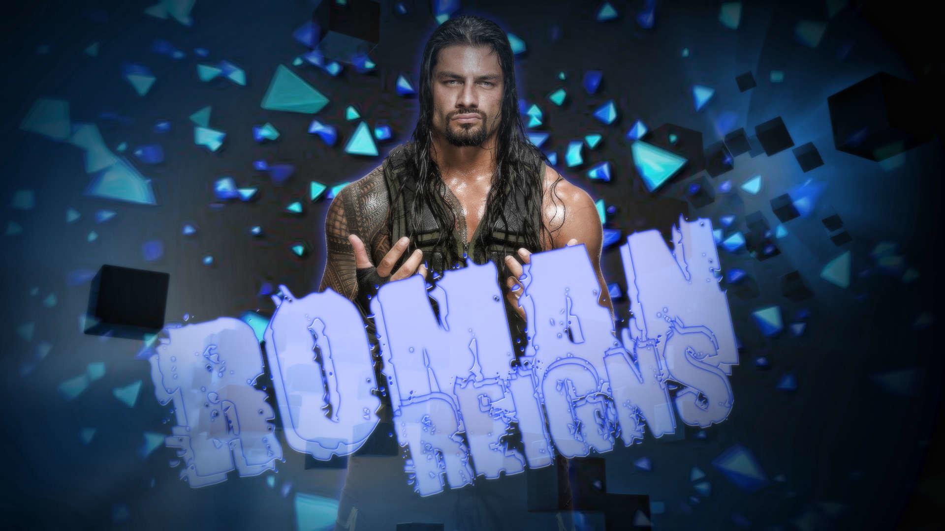 Roman Reigns, WWE, Scritta, Cubi, Blu, 1920x1080, immagine di sfondo