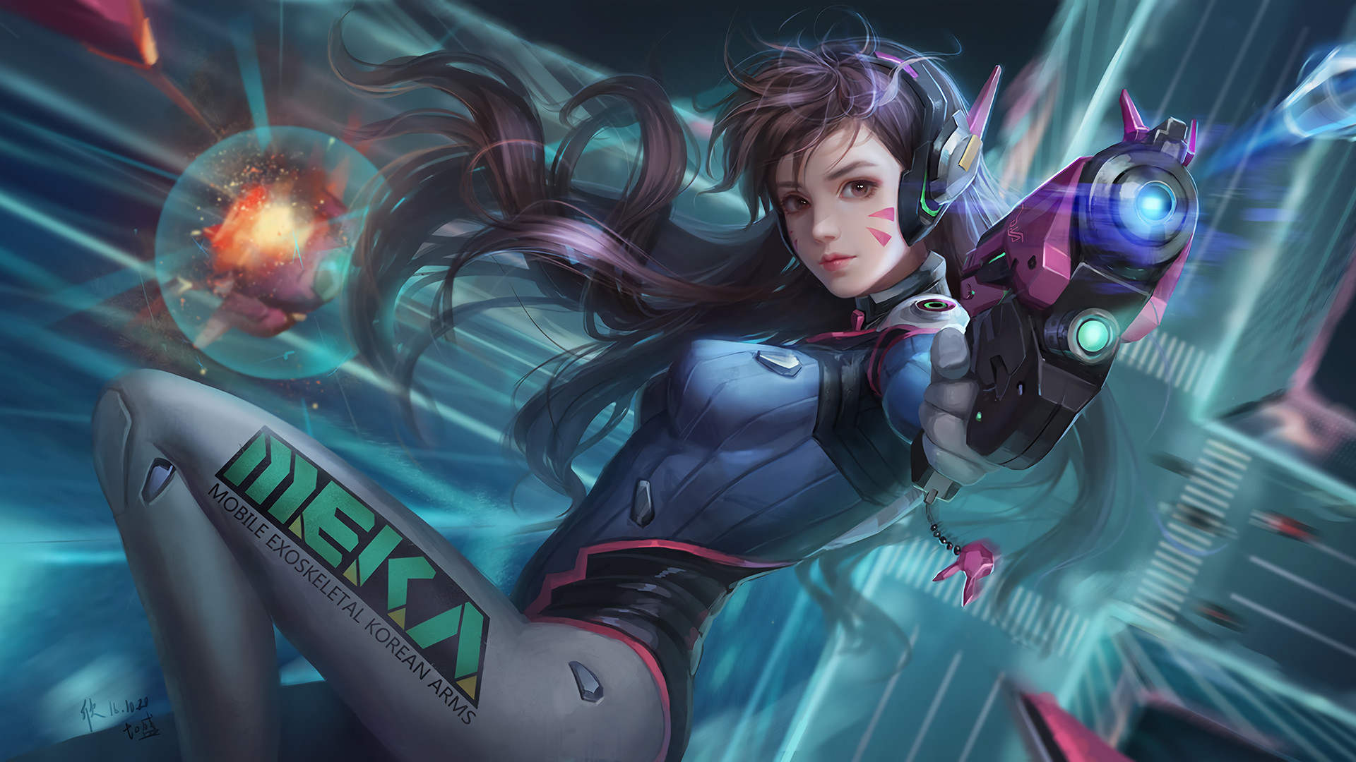 D.Va, Overwatch, MEKA, Pistola, Fan art, Full HD, sfondo Windows 11