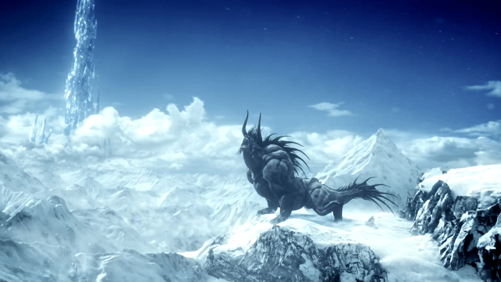 Final Fantasy XIII, Behemoth, Montagne innevate, Cristallo, Full HD 1080p, sfondo desktop