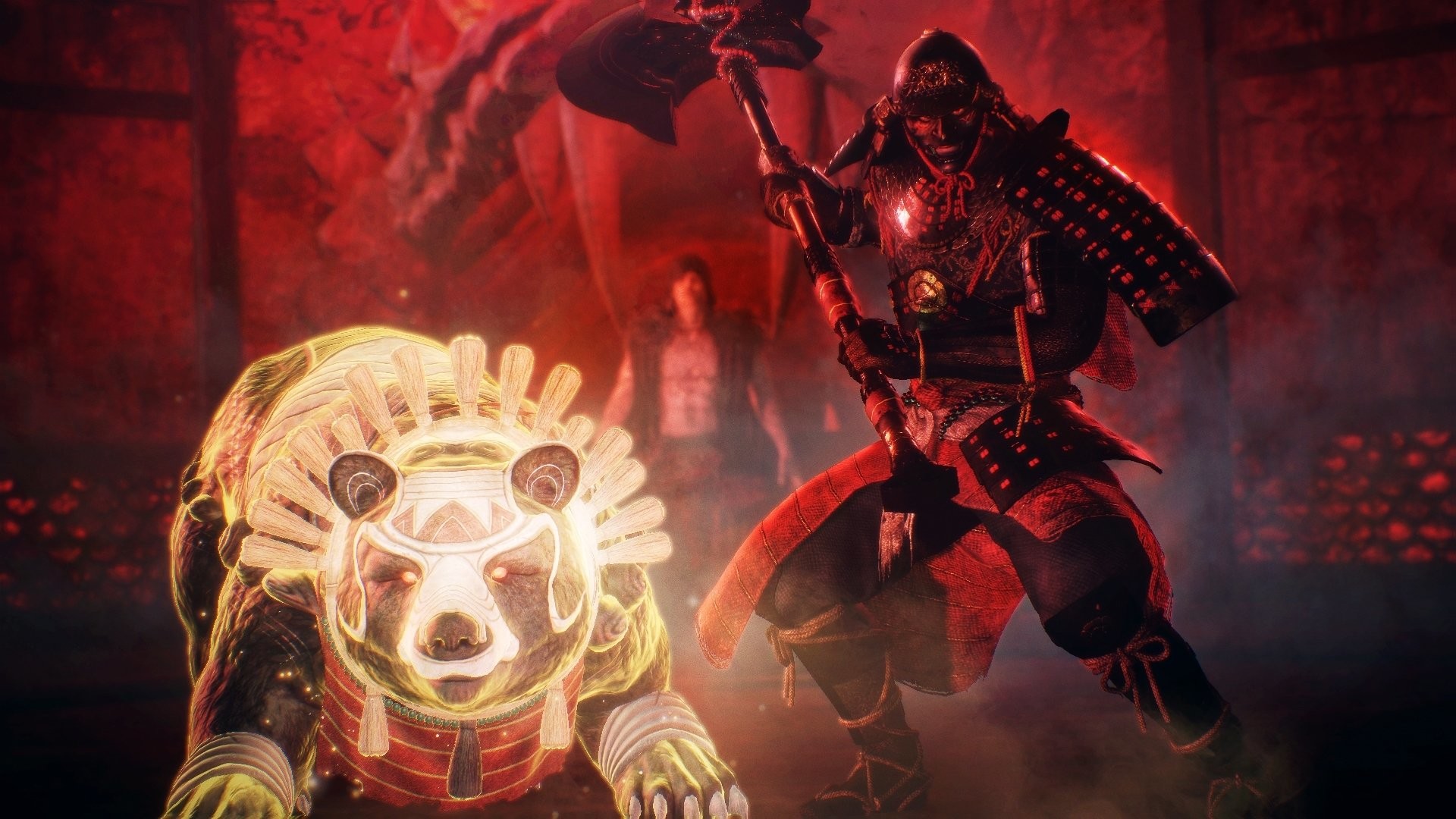 Samurai, Armatura rossa, Orso, Full HD, sfondo per PC e portatile