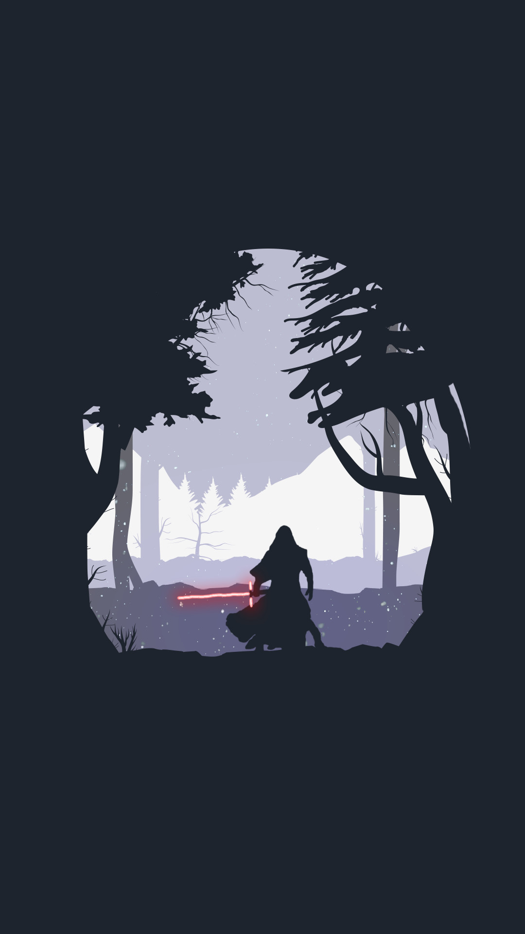 Kylo Ren, Star Wars, Silhouette, Foresta, Minimalismo, Full HD, sfondo verticale per cellulare