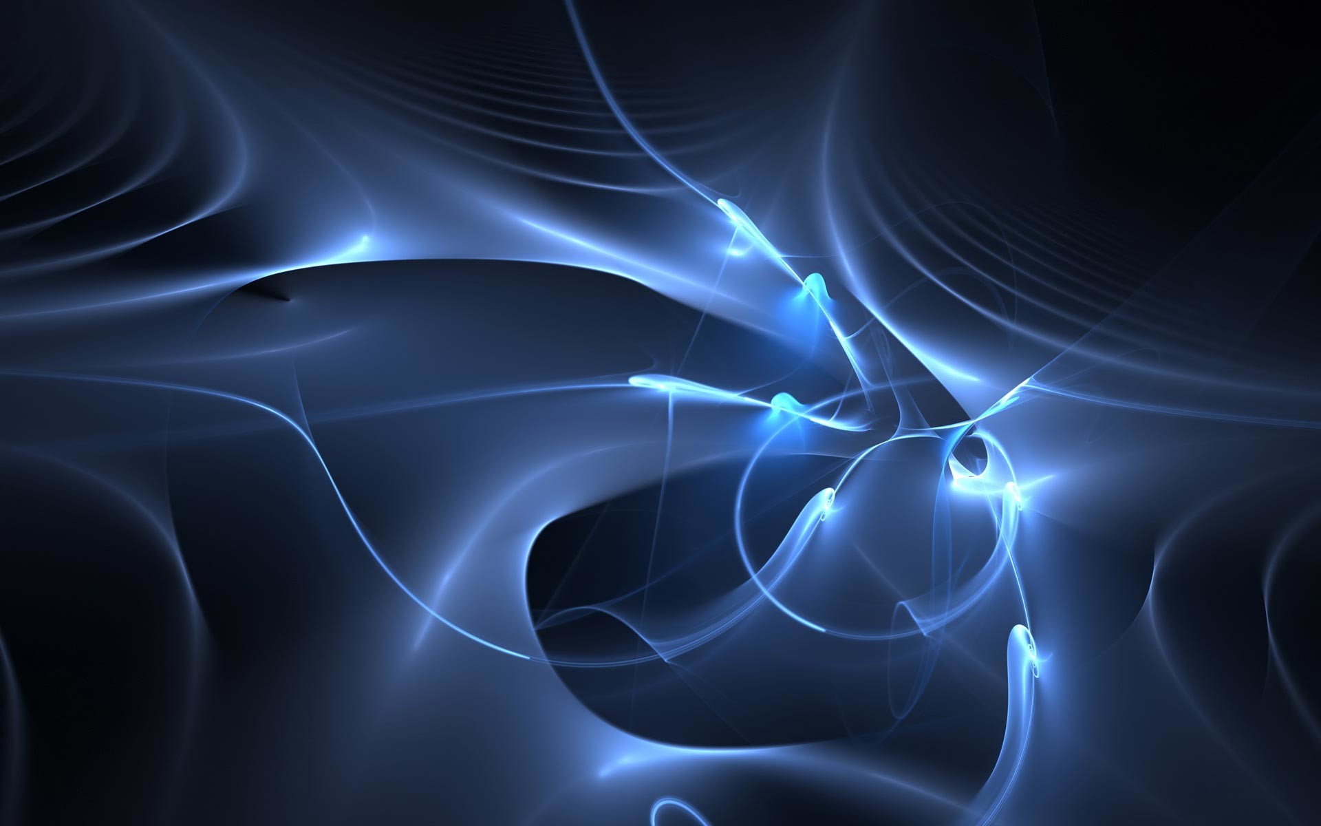 Frattale, Luce blu, Astratto, Sfondo scuro, wallpaper per desktop
