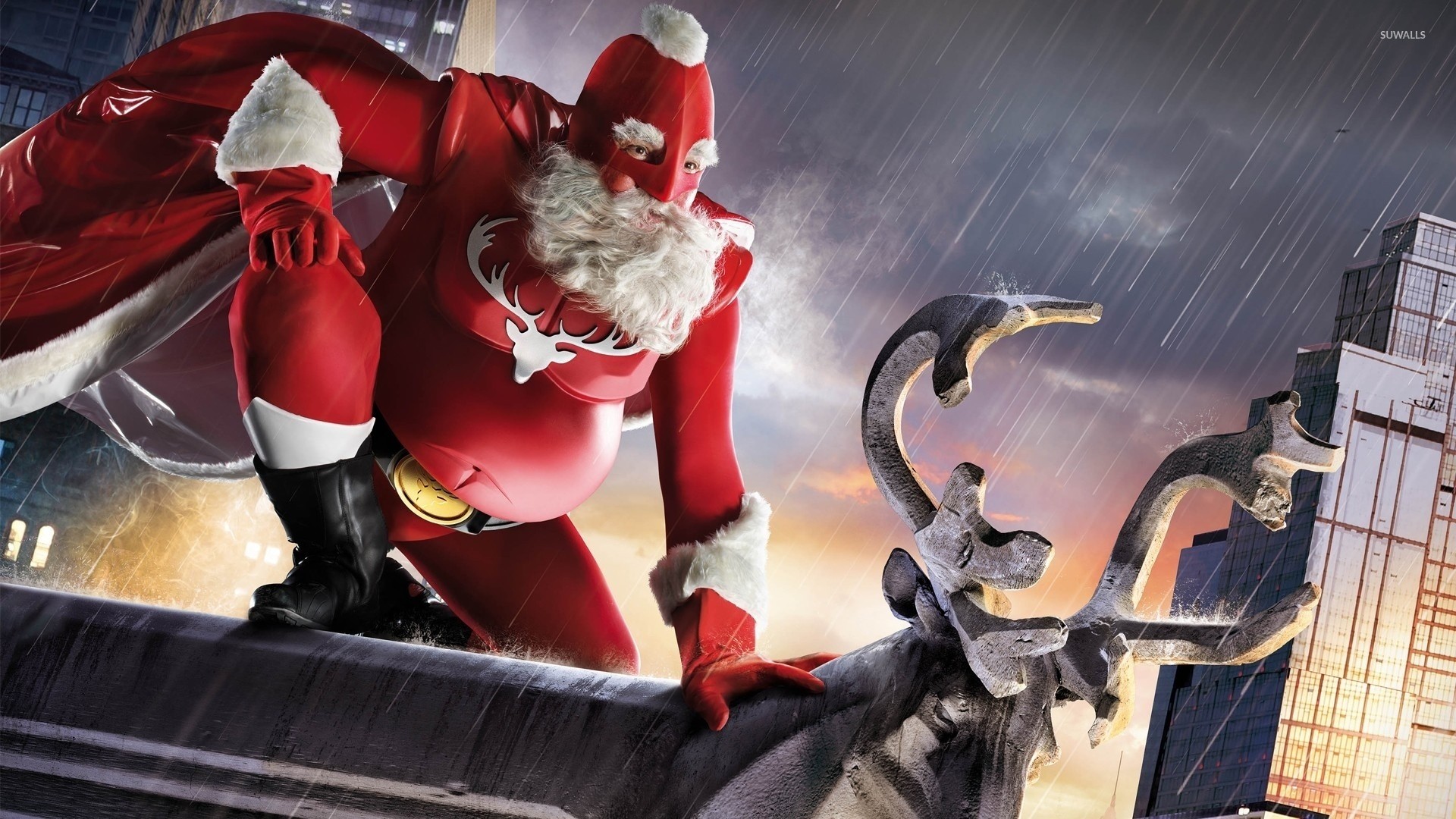 Babbo Natale, Grattacielo, Muscoloso, Arte digitale, Full HD, sfondo per PC