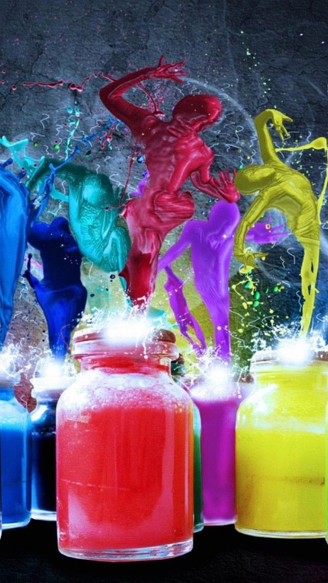 Barattoli di vernice, Schizzi di colore, Colori vivaci, sfondo per il tuo smartphone