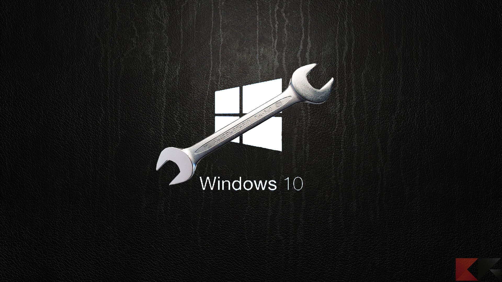 Windows 10, Logo Windows, Chiave inglese, Sfondo nero, Full HD, wallpaper desktop