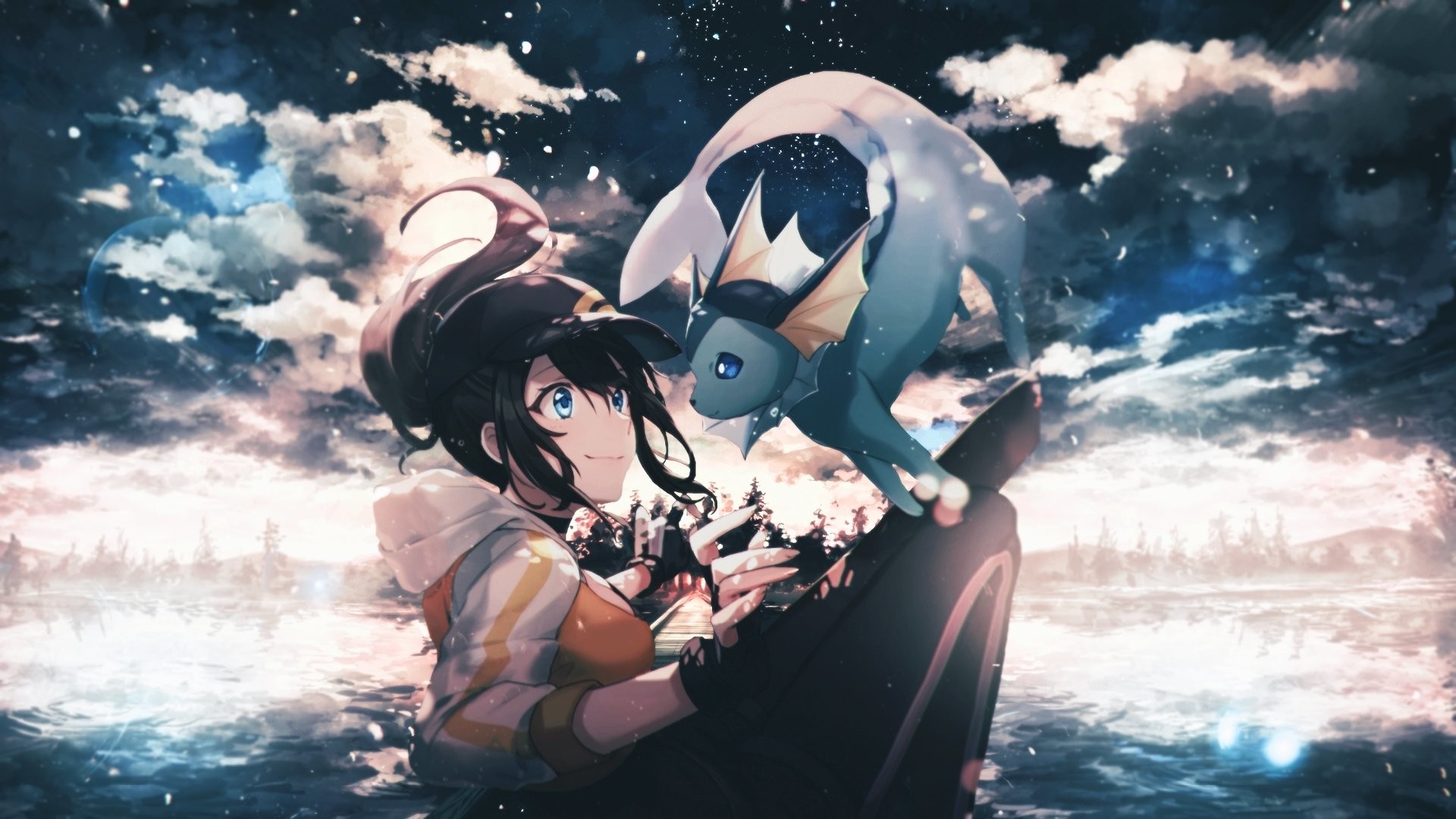 Vaporeon, Pokémon, Nuvole, Anime, Full HD, sfondo per portatile