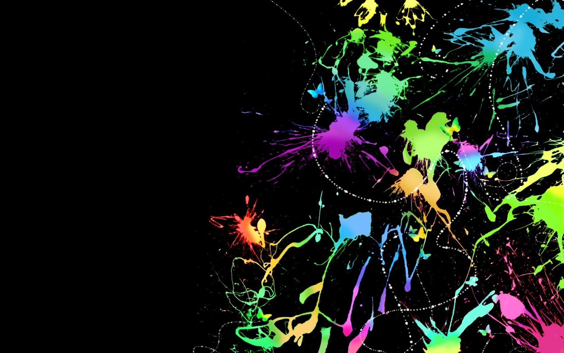 Schizzi di vernice, Neon, Sfondo nero, 16:10 Full HD, wallpaper widescreen