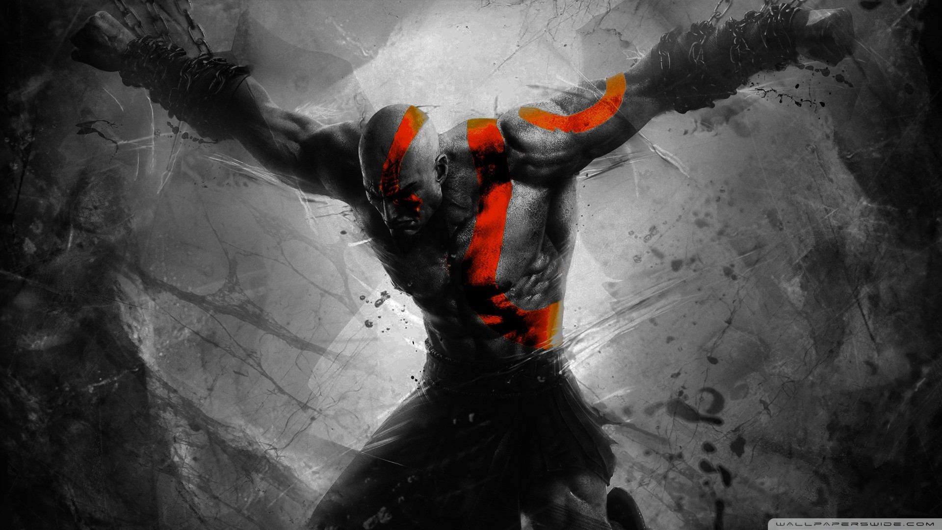 Kratos, God of War, Catene, Bianco e nero, Full HD 1080p, sfondo desktop