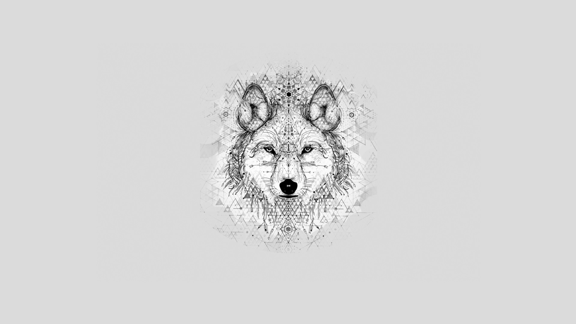 Lupo, Disegno geometrico, Line art, Sfondo grigio, 16:9 Full HD, wallpaper widescreen
