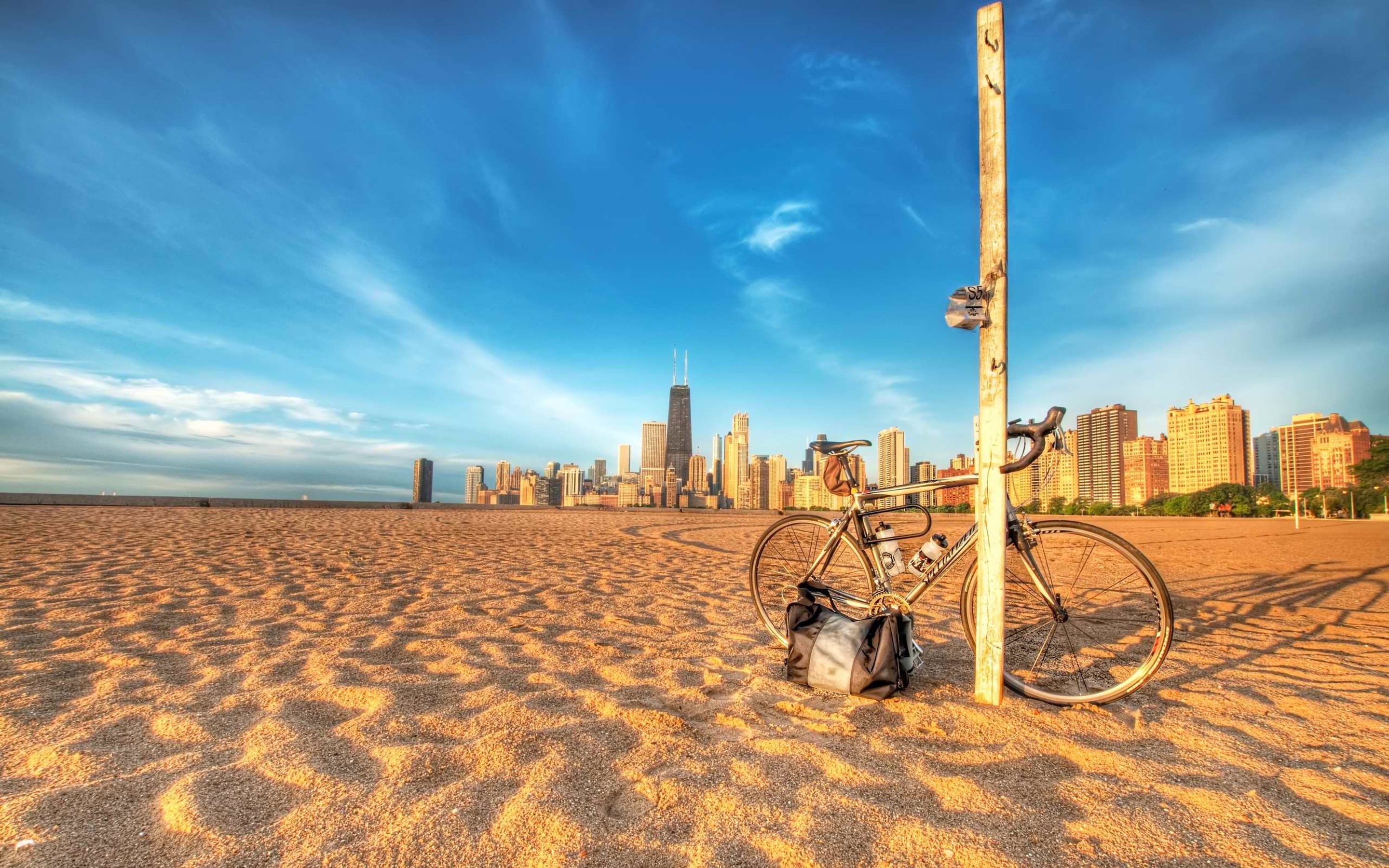 Spiaggia, Bicicletta, Chicago, Mattina, 2K, sfondo per portatile