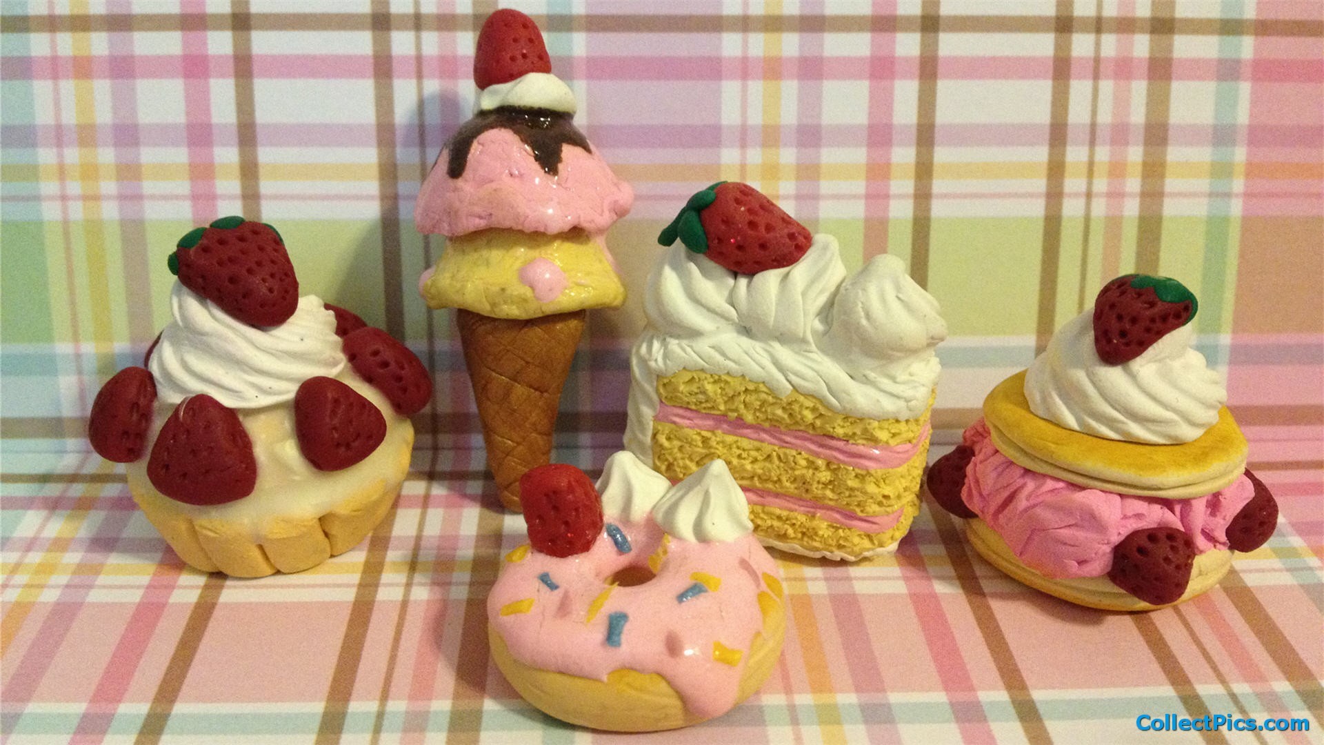 Dolci in argilla, Cupcake, Gelato, Fragole, Ciambella, 1920x1080, immagine di sfondo