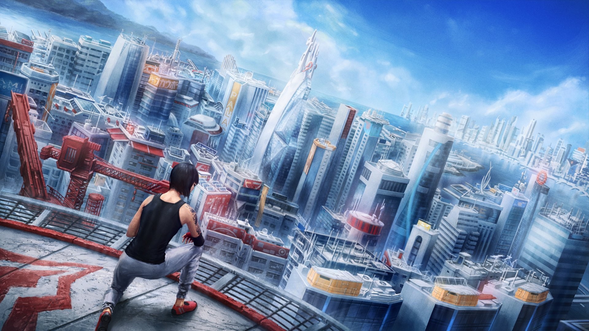 Mirror's Edge Catalyst, Faith Connors, Città futuristica, Full HD, sfondo Windows 11