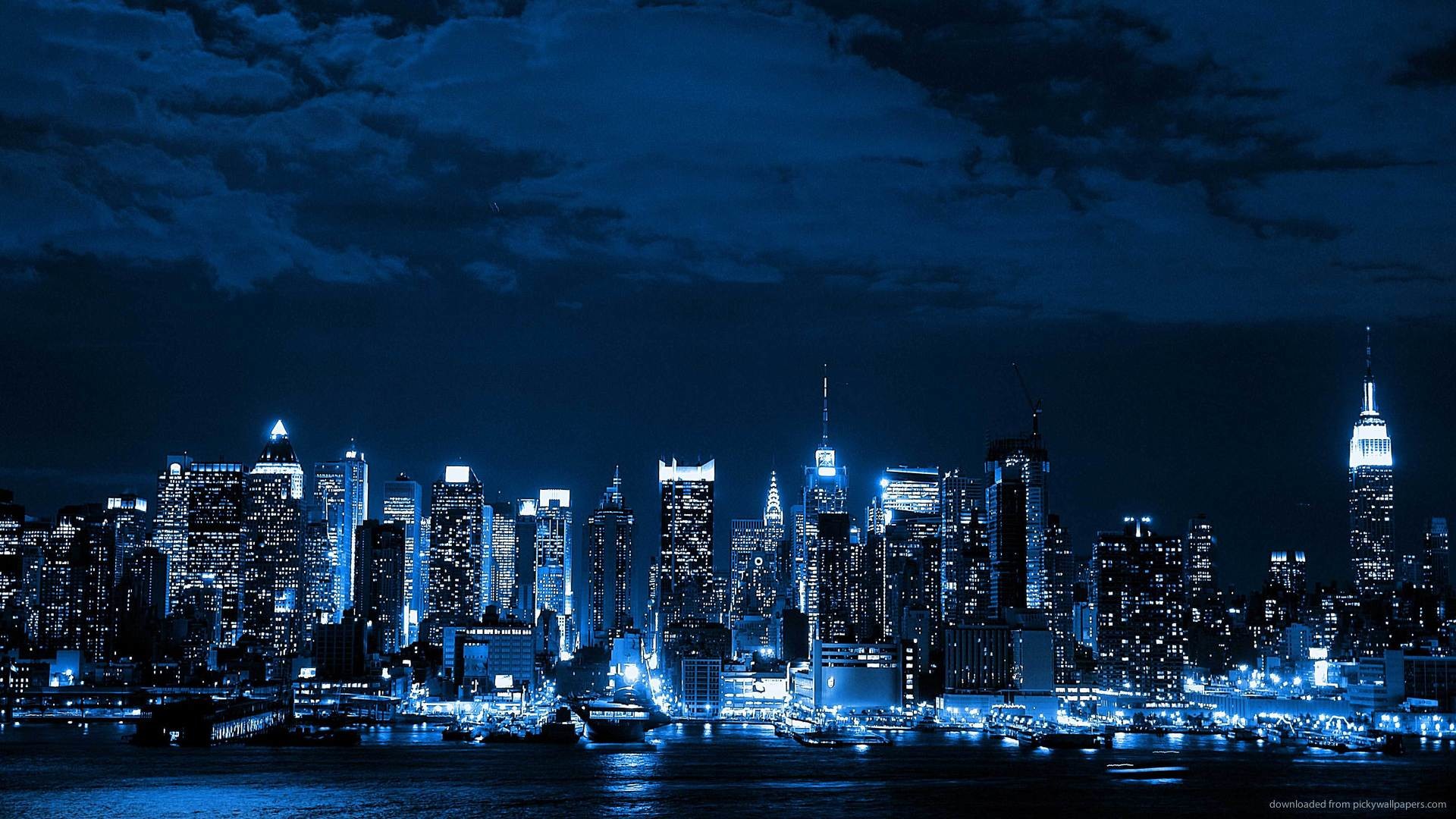 New York, Manhattan, Skyline, Empire State Building, Notte, 16:9 Full HD, sfondo widescreen