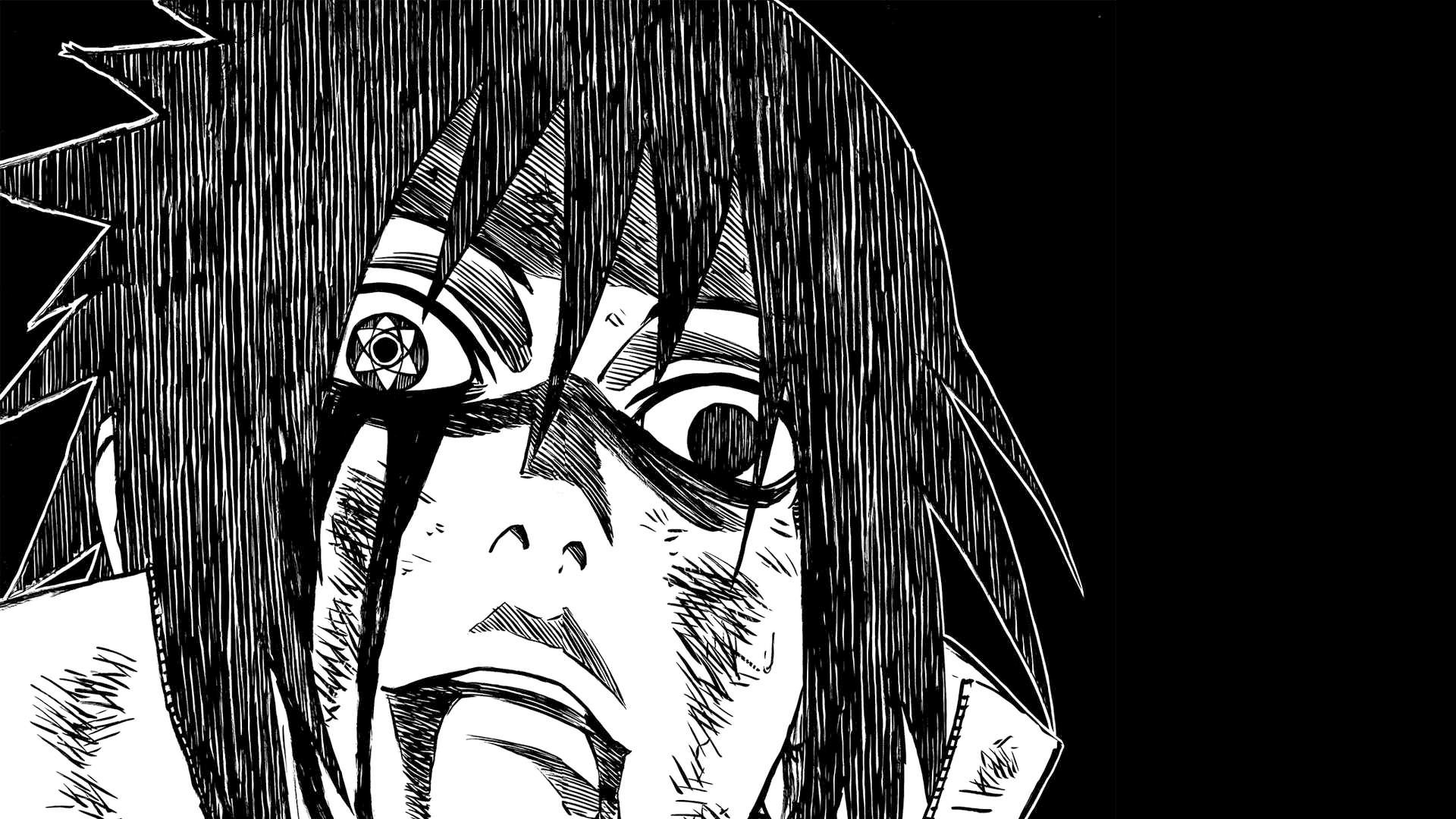 Sasuke Uchiha, Rinnegan, Manga, Bianco e nero, Full HD, sfondo Windows 11