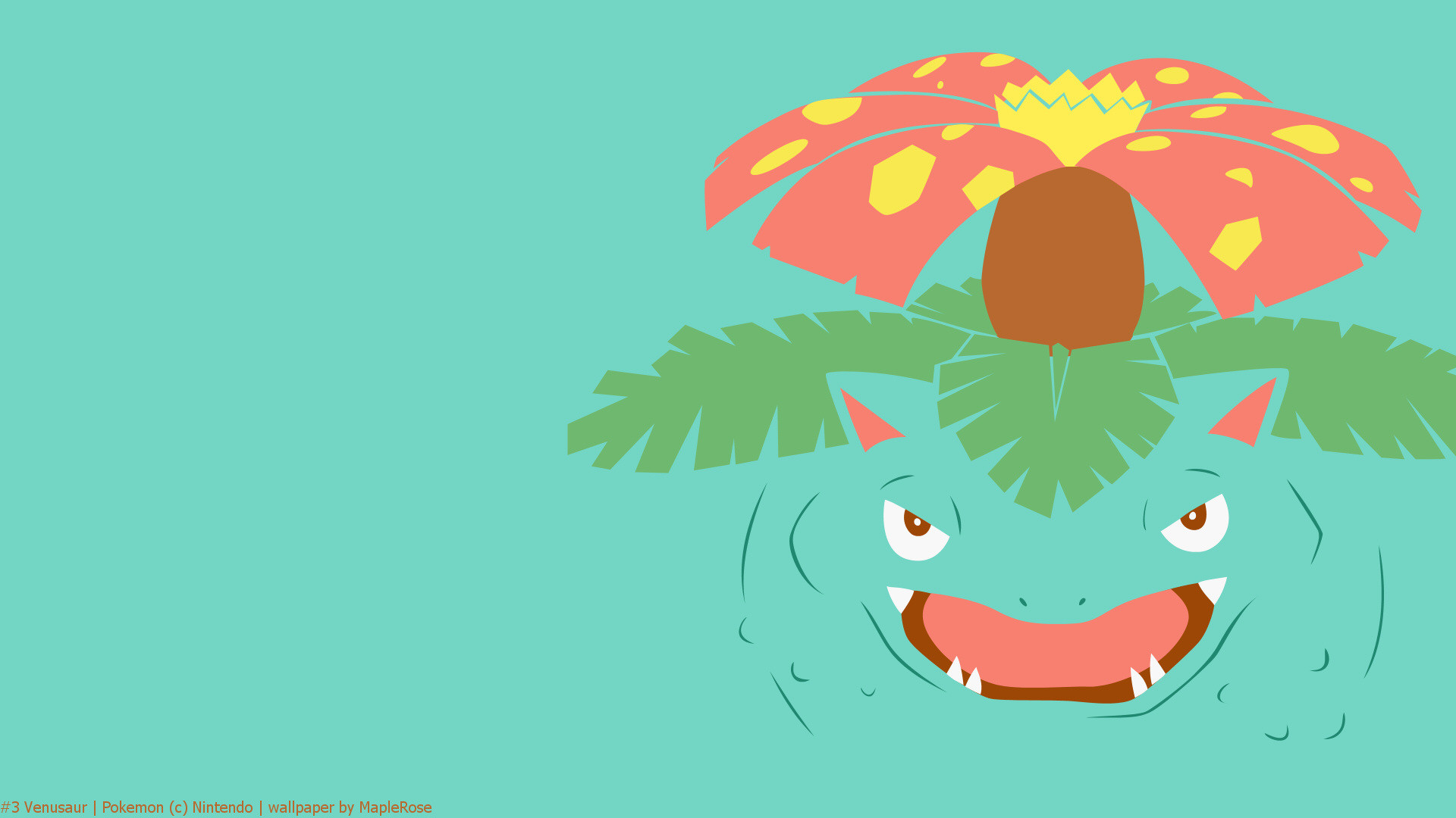 Venusaur, Pokémon, Minimalista, Verde acqua, 1920x1080, immagine di sfondo