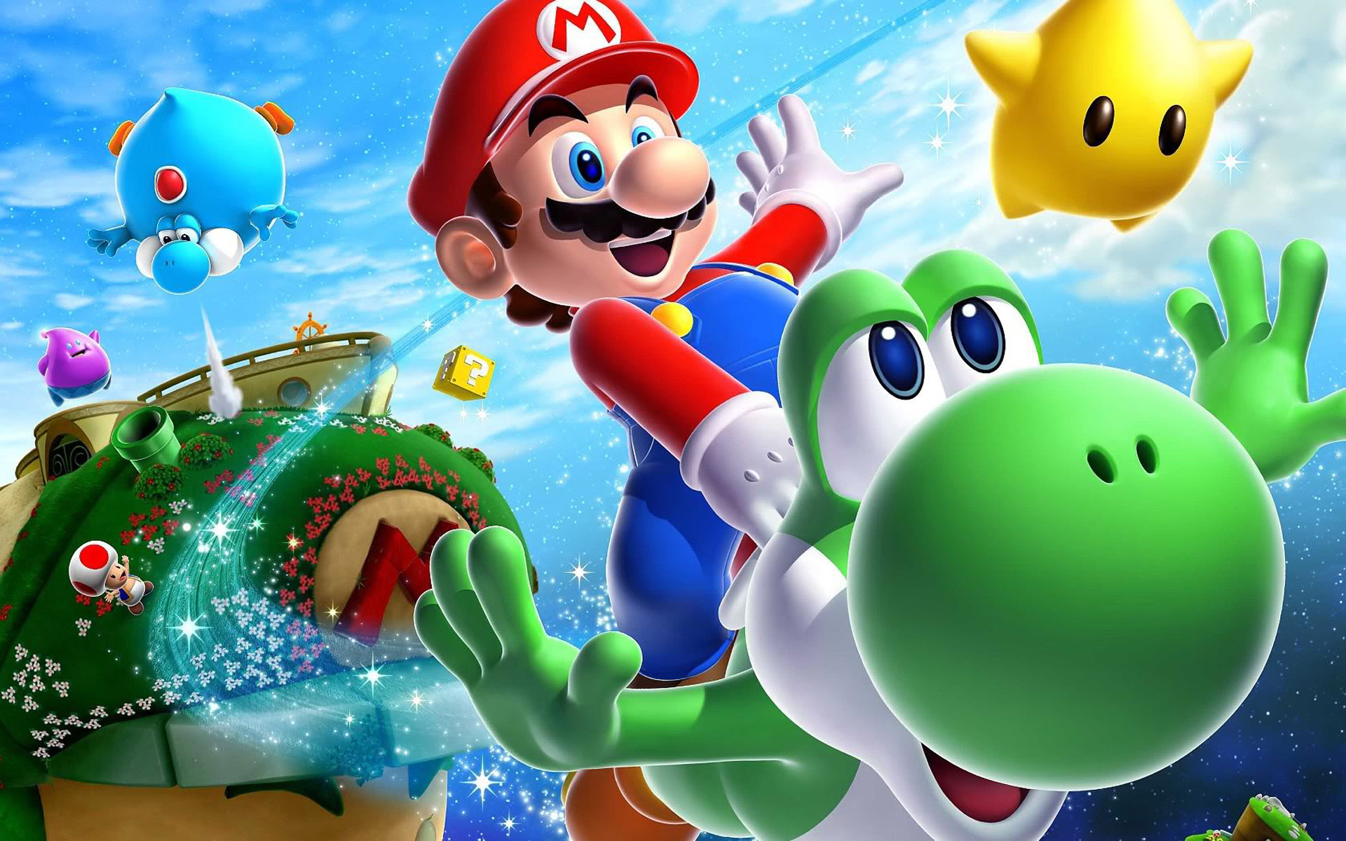 Super Mario Galaxy 2, Mario, Yoshi, Luma, 1920x1200, immagine di sfondo