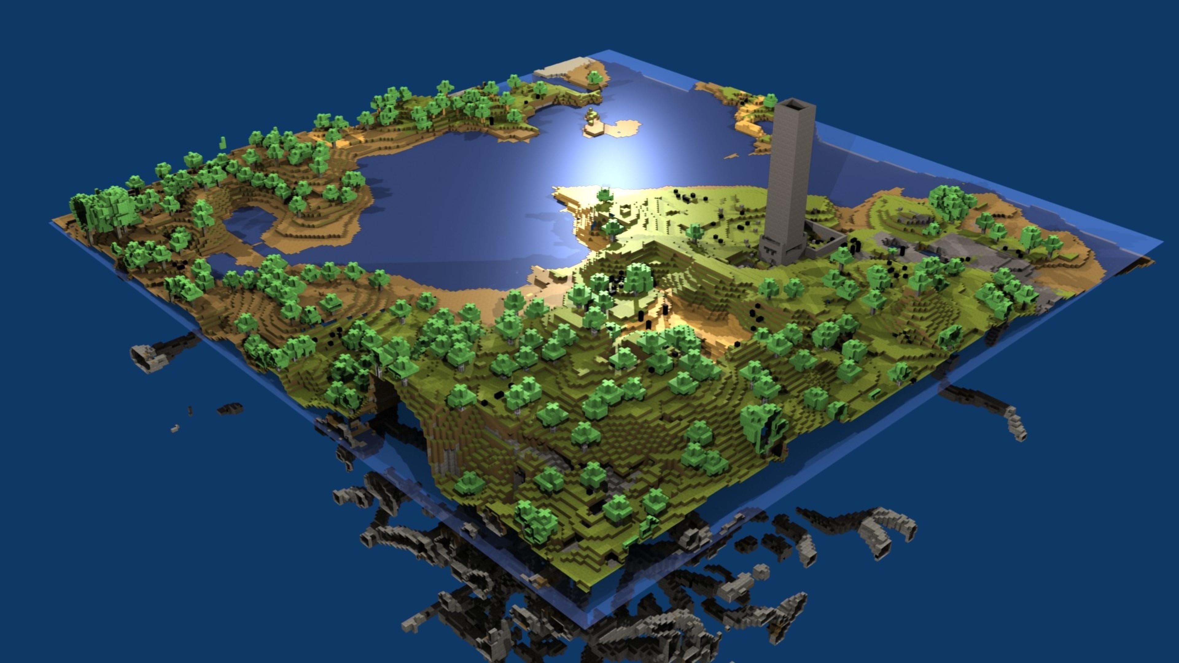 Minecraft, Mondo fluttuante, Isola, Sfondo blu, 4K, wallpaper per PC