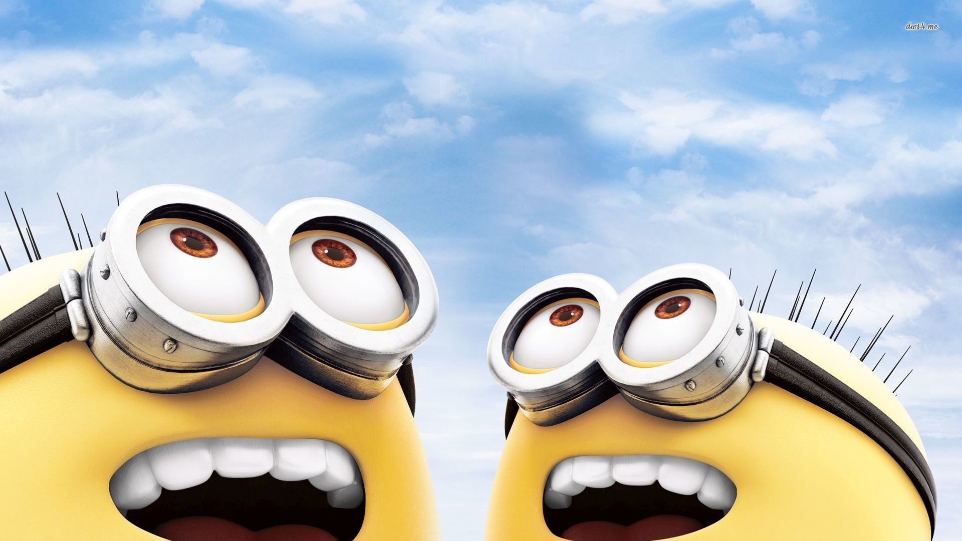 Minions, Primo piano, Occhialoni, Cielo, Full HD, sfondo per PC e portatile