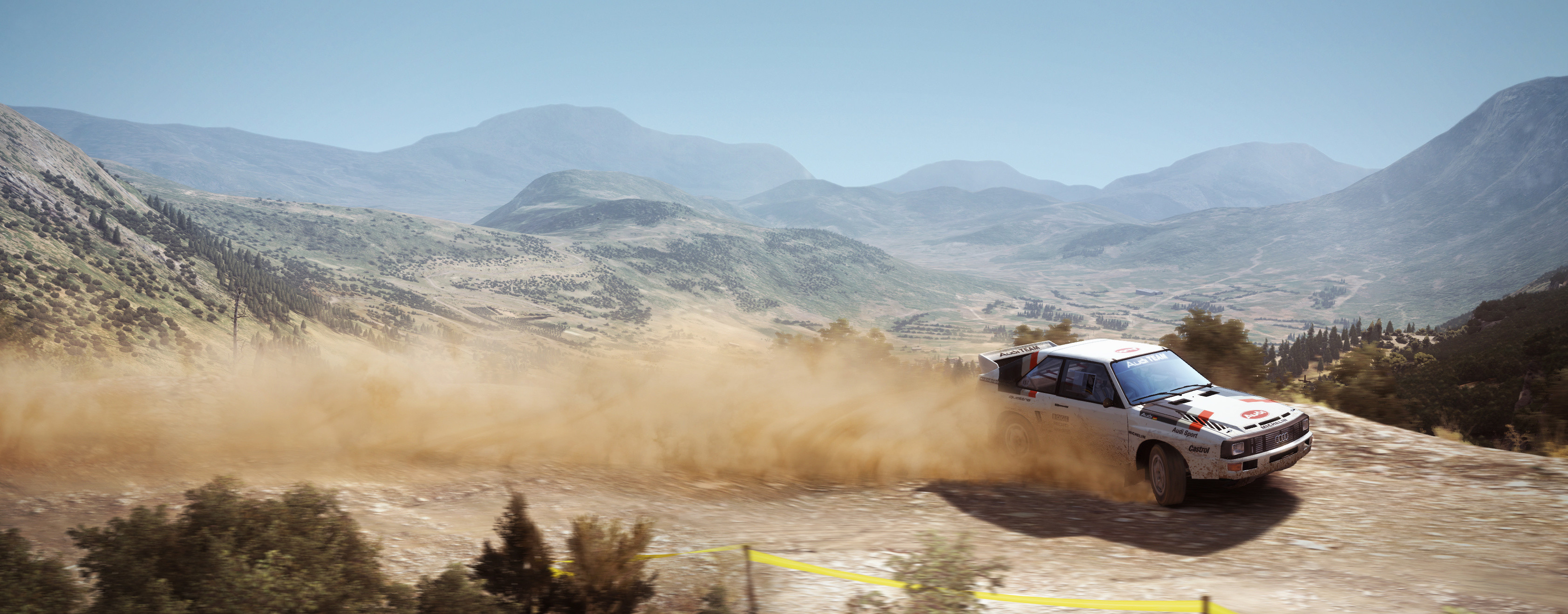 Audi Quattro, Montagne, Polvere, Rally storico, 2K, sfondo per portatile