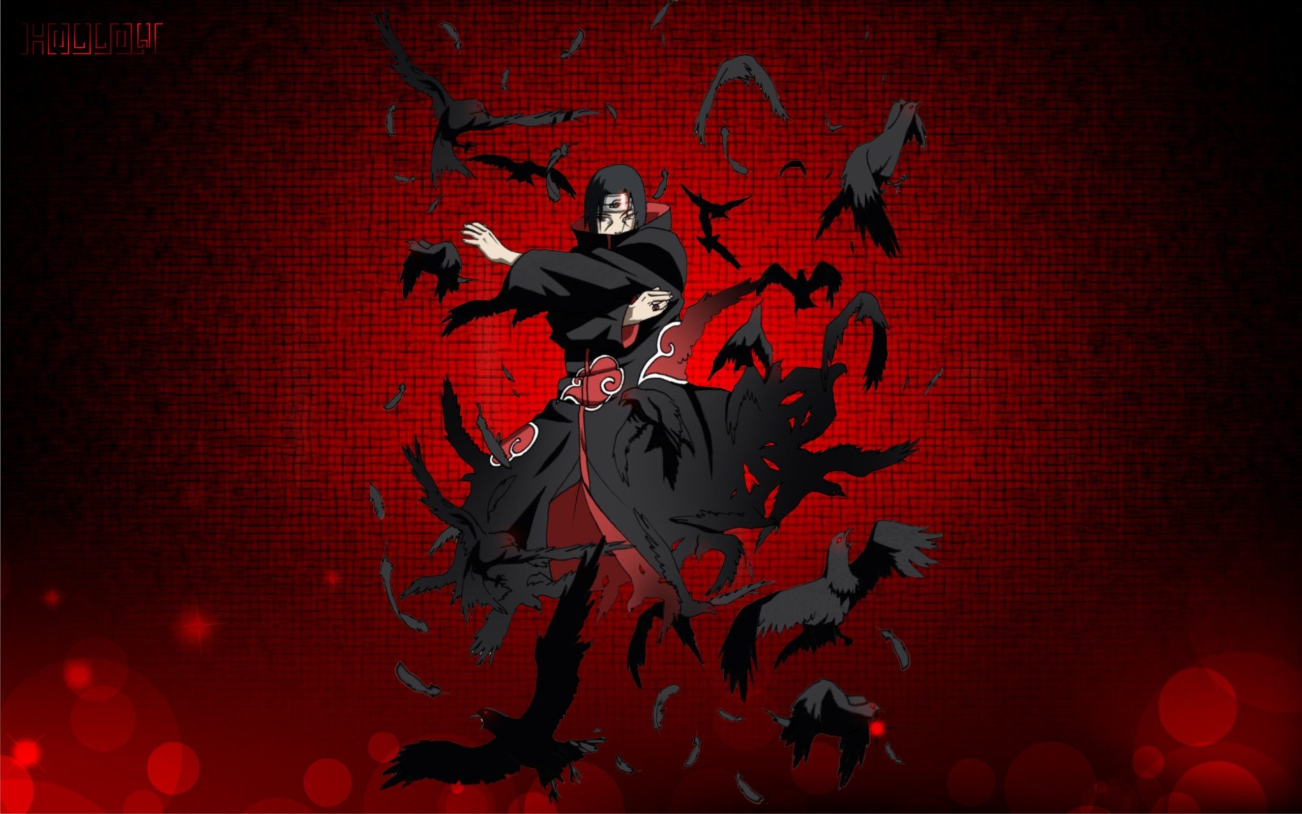 Itachi Uchiha, Akatsuki, Corvi, Sfondo rosso, 2K, wallpaper per portatile