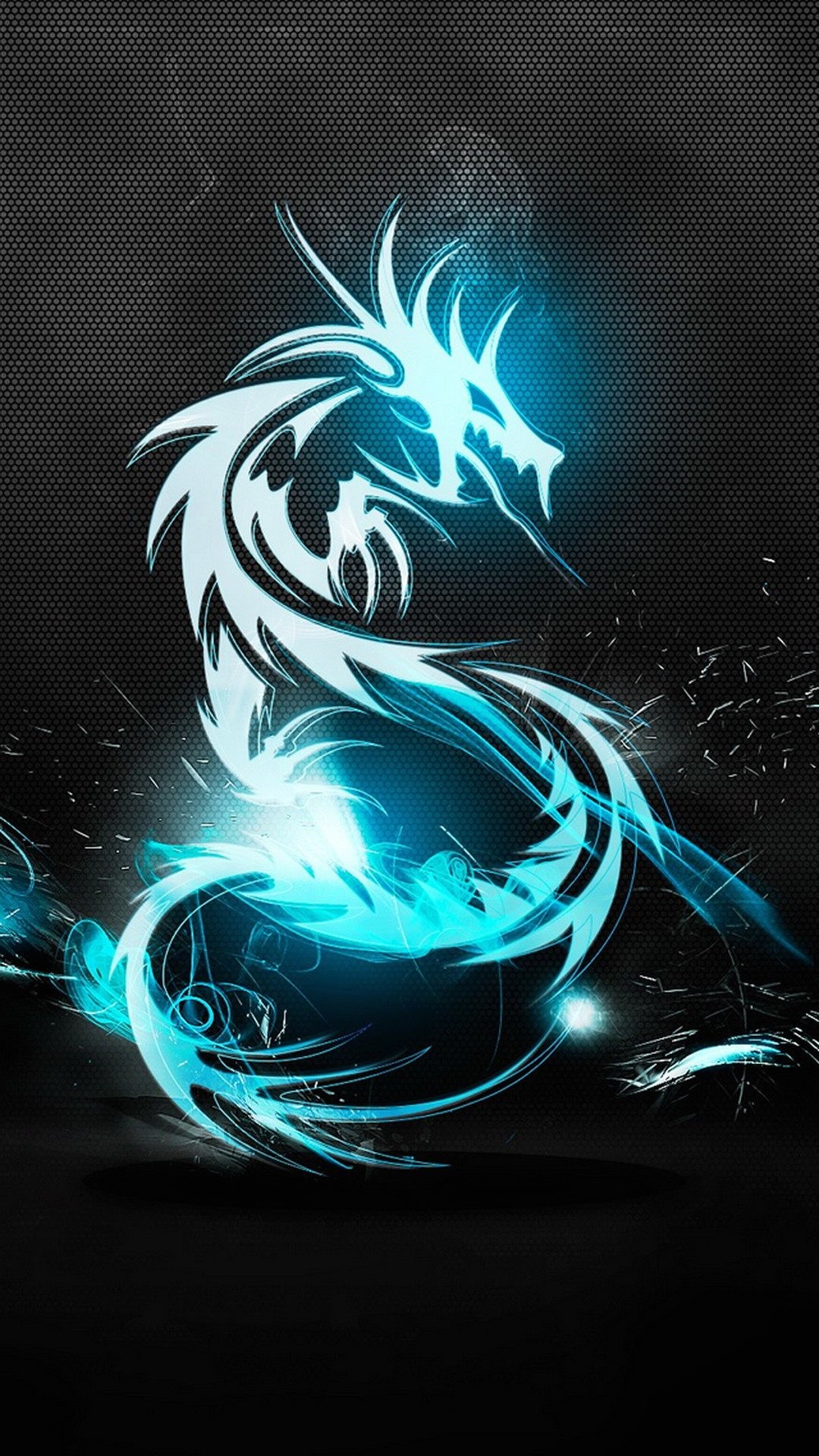 Drago, Neon, Azzurro, Sfondo nero, schermata Home dello smartphone