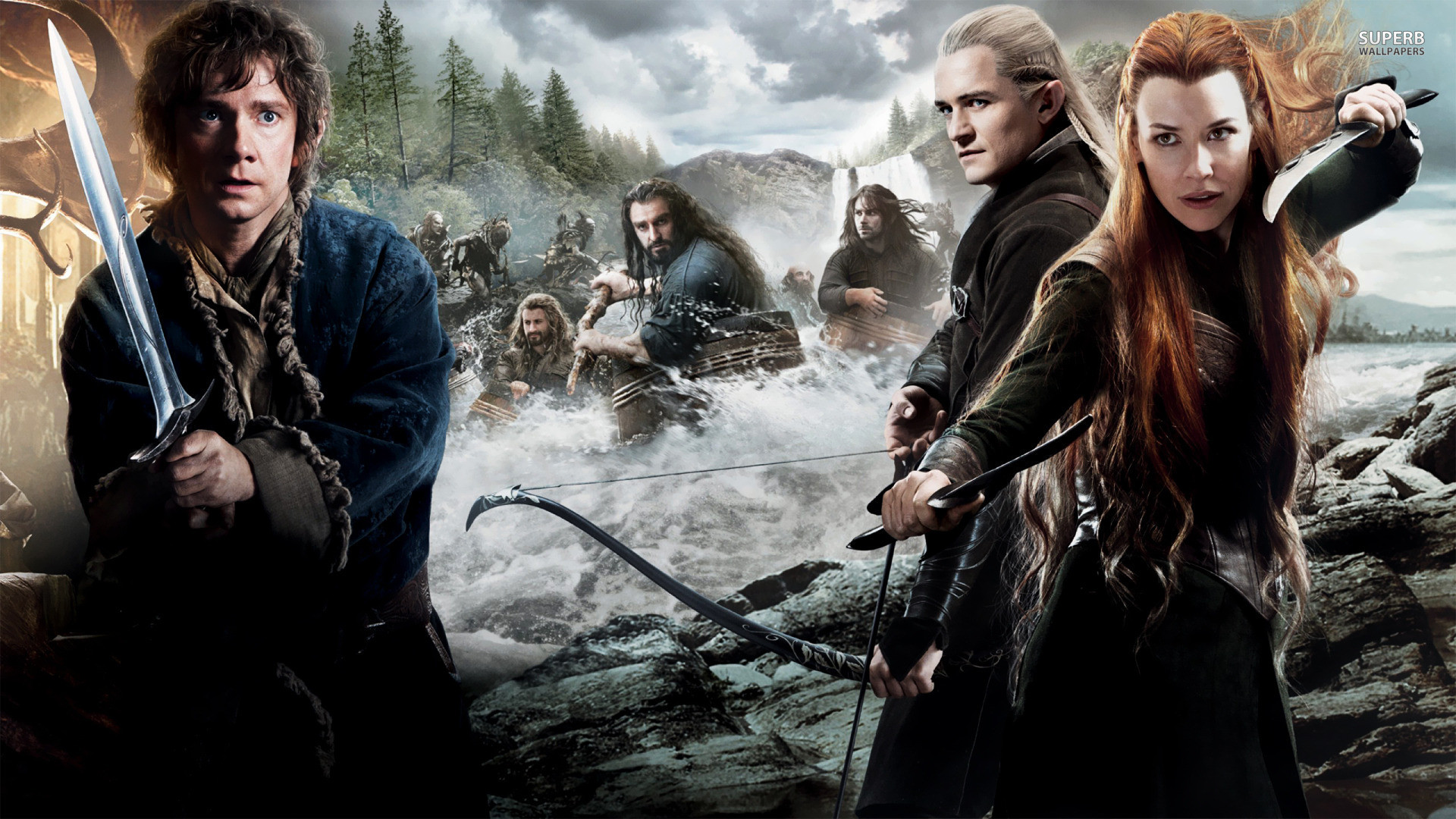 Bilbo Baggins, Tauriel, Legolas, Lo Hobbit: La desolazione di Smaug, Fiume, sfondo desktop 1080p