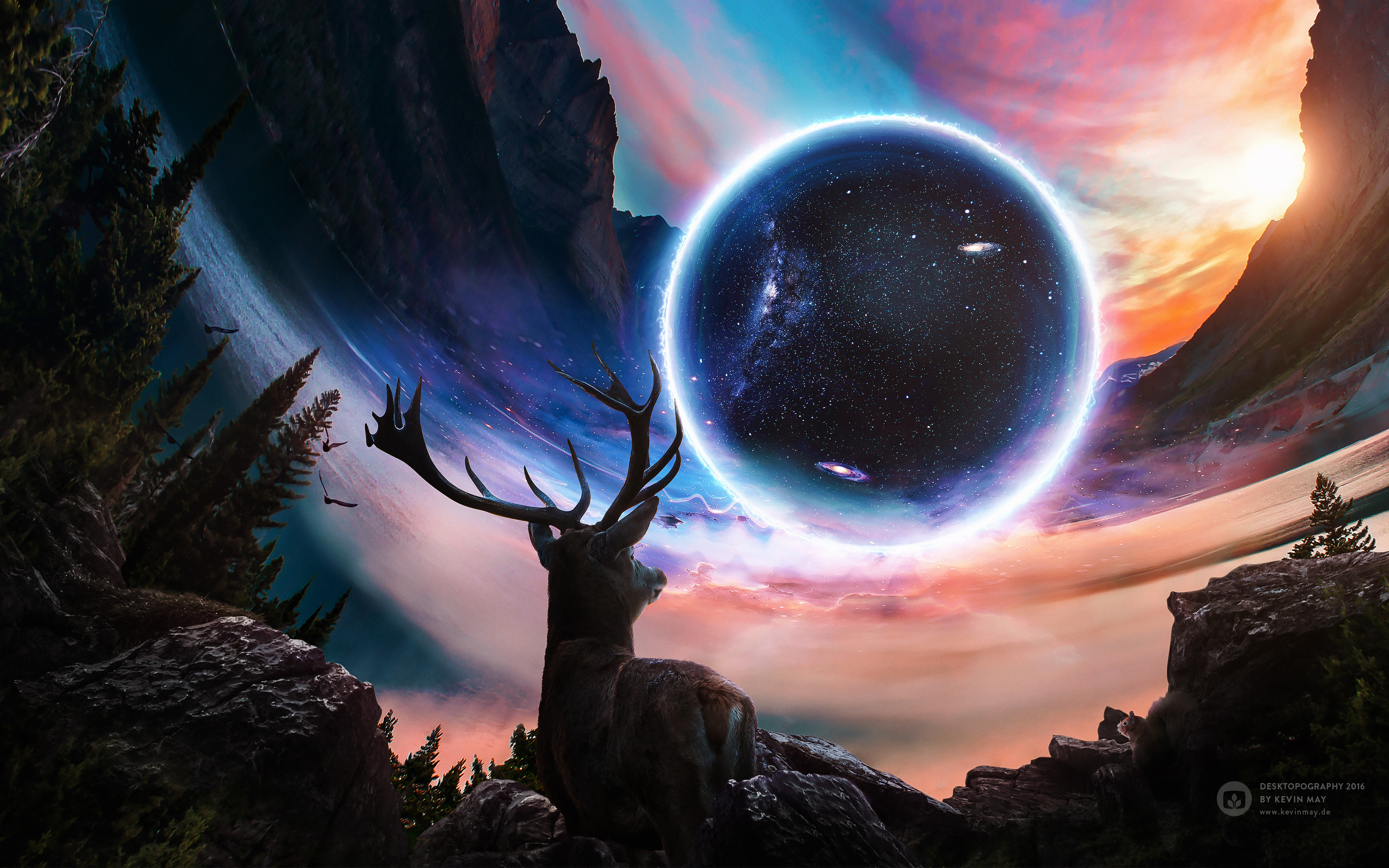 Portale cosmico, Cervo, Surreale, Arte digitale, 2880x1800, immagine di sfondo