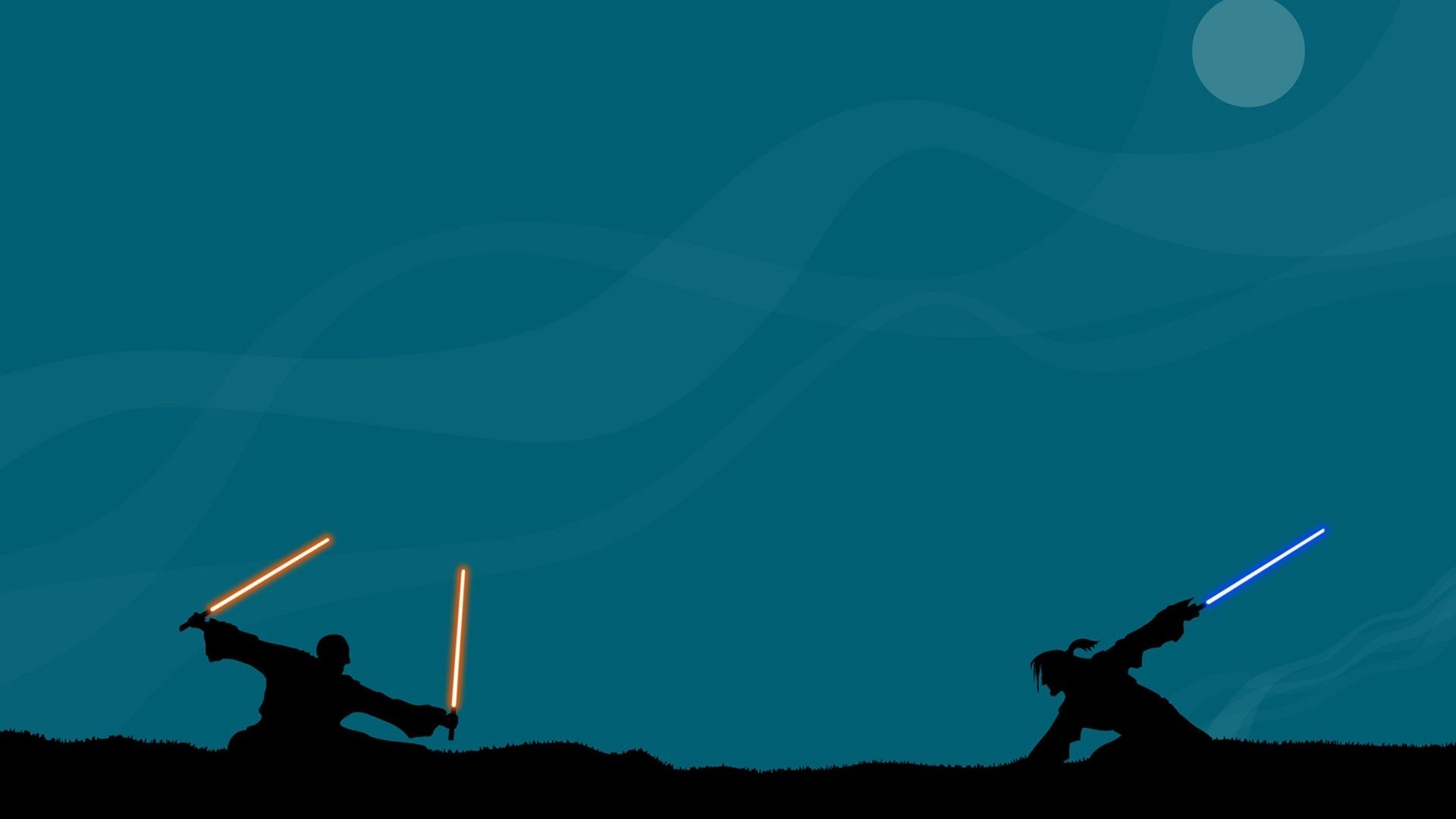 Duello con spade laser, Star Wars, Silhouette, Verde acqua, Full HD, sfondo per PC
