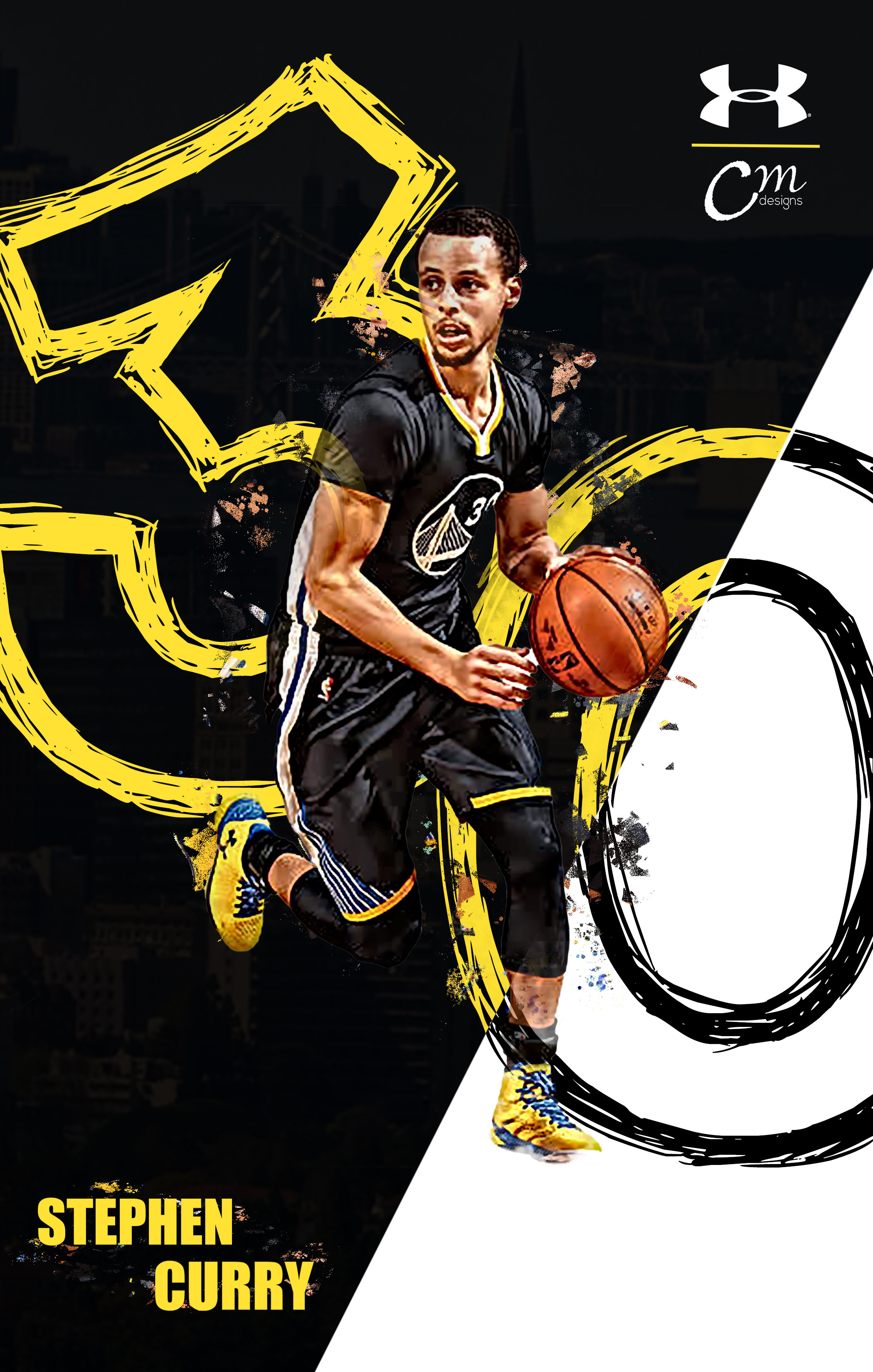 Stephen Curry, Under Armour, Golden State Warriors, Numero 30, Giallo e nero, sfondo per cellulare