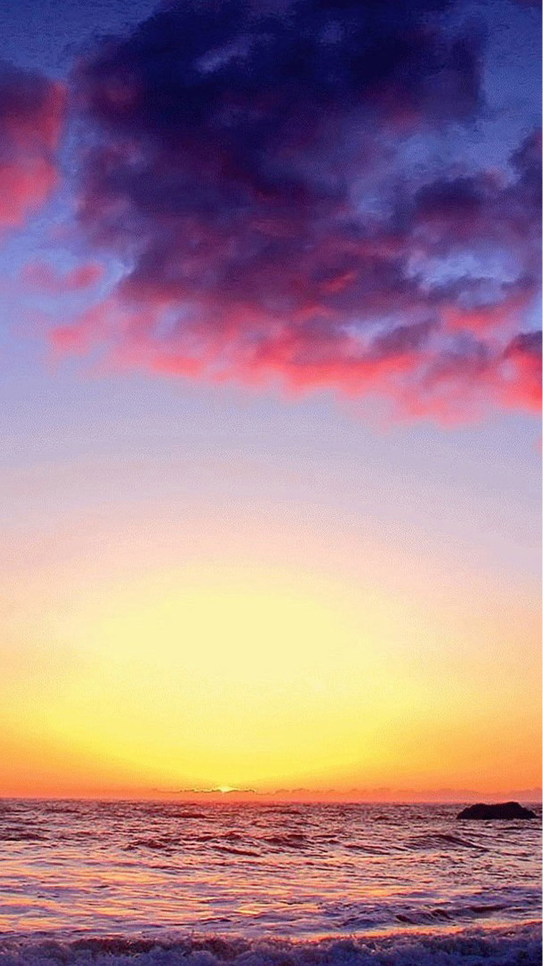 Tramonto sul mare, Cielo viola, Nuvole, Orizzonte, Full HD, sfondo per smartphone
