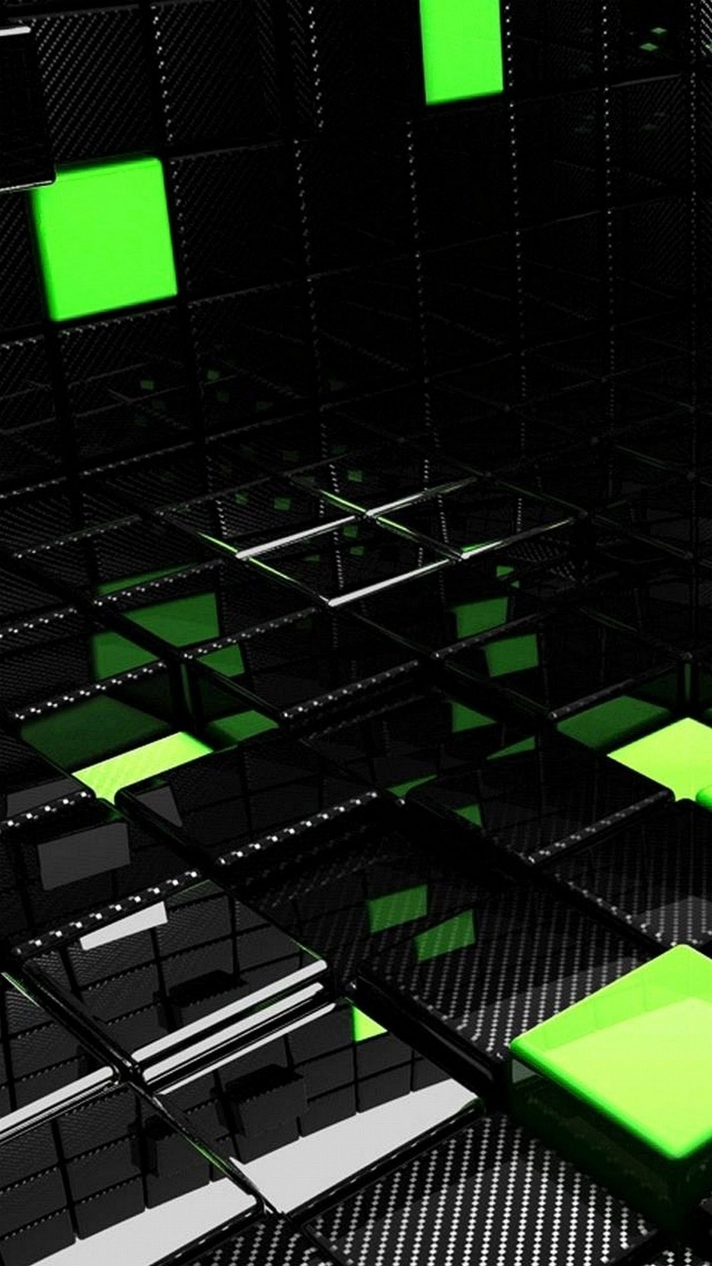 Cubi 3D, Verde, Nero, Astratto, QHD+, sfondo verticale per cellulare