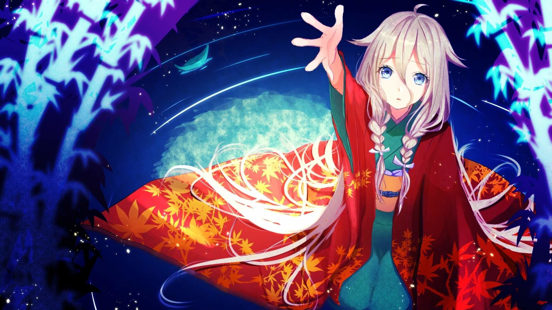 IA, Vocaloid, Kimono, Bambù, Notte, 16:9 Full HD, wallpaper widescreen