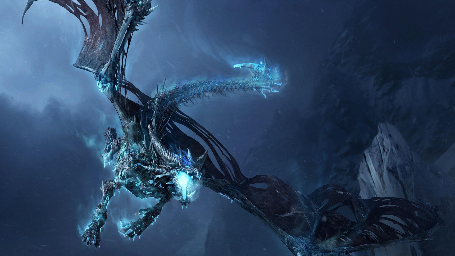 Drago di ghiaccio, Drago, Fantasy, Blu, Full HD, wallpaper per portatile