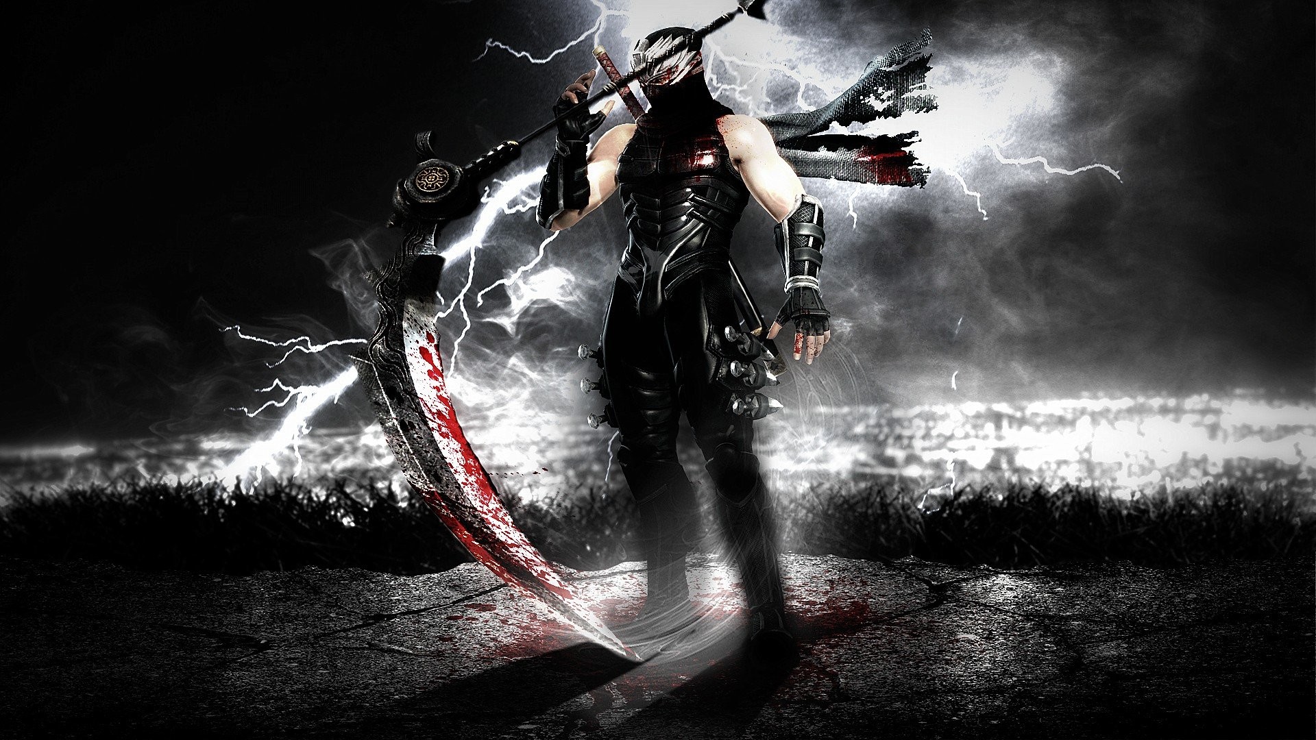 Ryu Hayabusa, Ninja Gaiden, Falce, Fulmini, Full HD, sfondo Windows 11