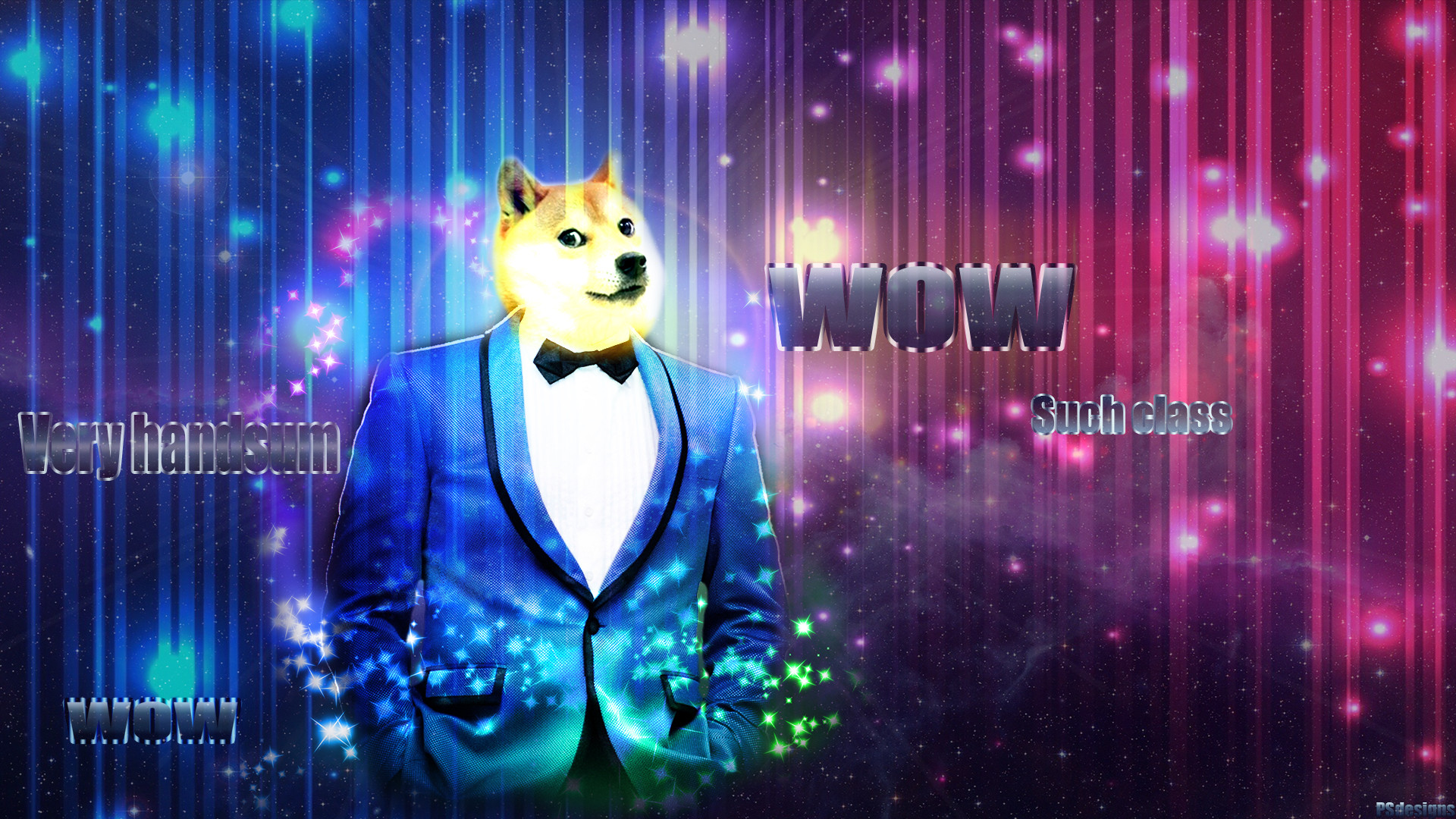 Doge, Smoking, Wow, Luci colorate, Full HD, sfondo desktop