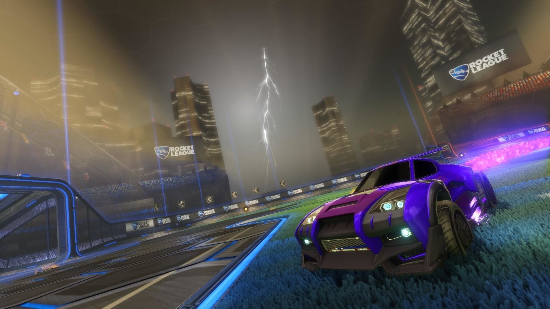 Rocket League, Auto viola, Temporale, Fulmine, 1920x1080, wallpaper desktop