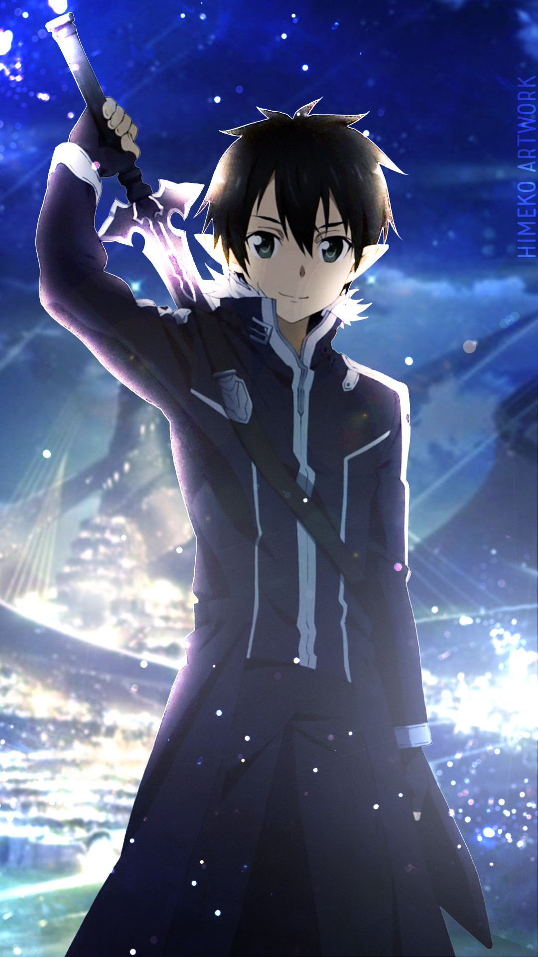 Kirito, Sword Art Online, Spada, Notte, 1080x1920, schermata di blocco iPhone