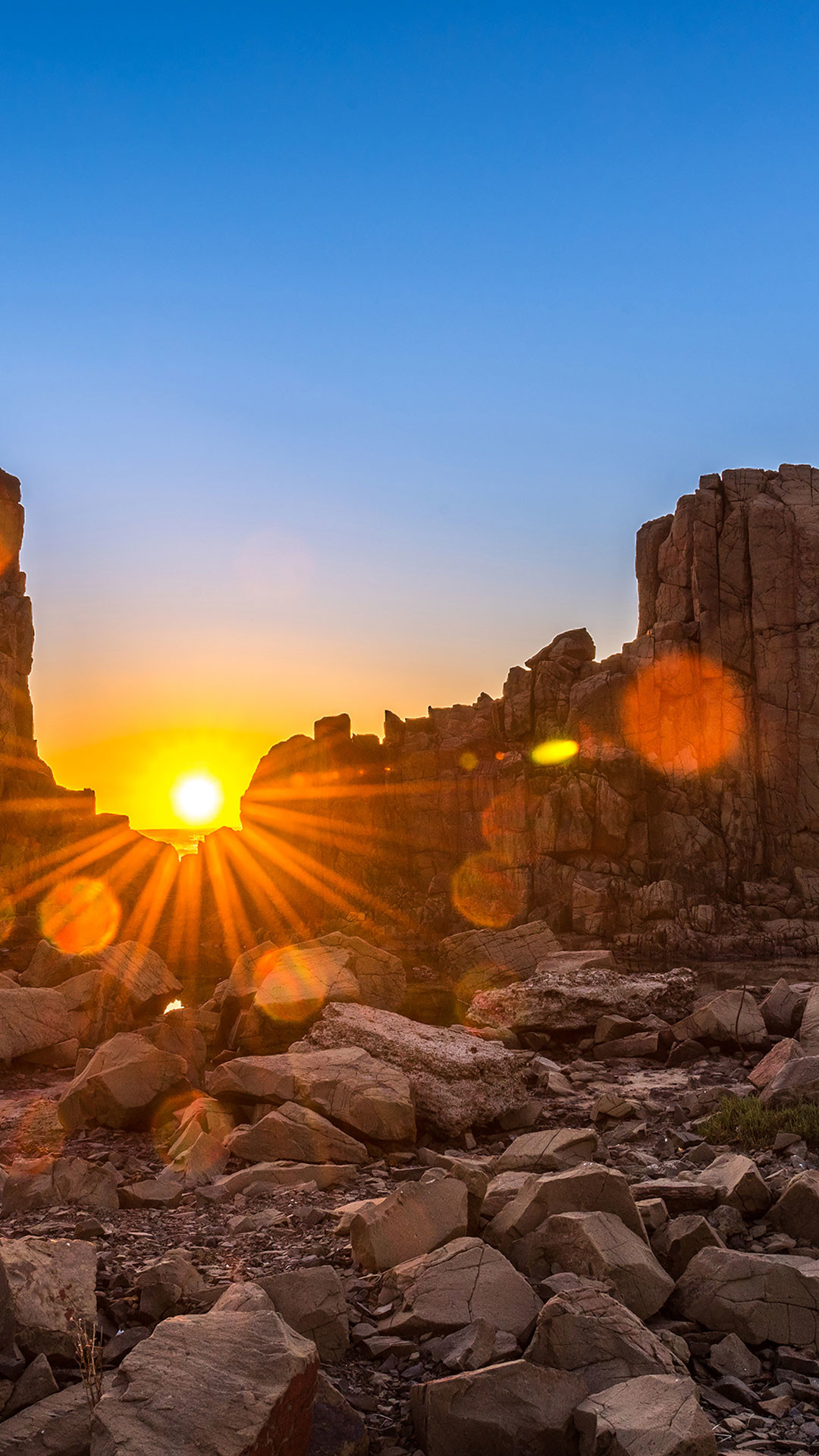 Tramonto, Rocce, Canyon, Sole, immagine di sfondo iPhone 16