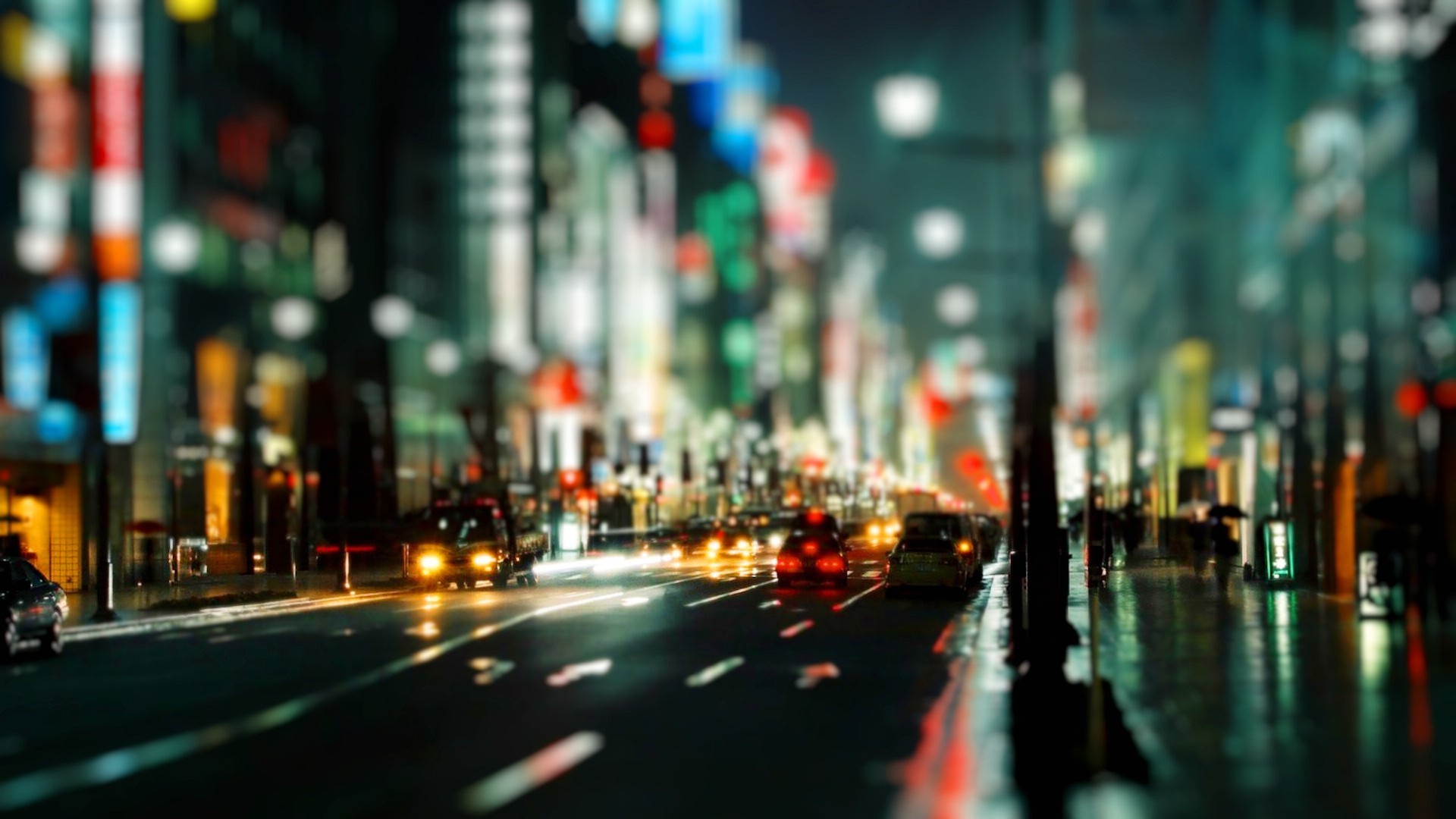 Strada notturna, Luci al neon, Bokeh, Pioggia, 1920x1080, immagine di sfondo