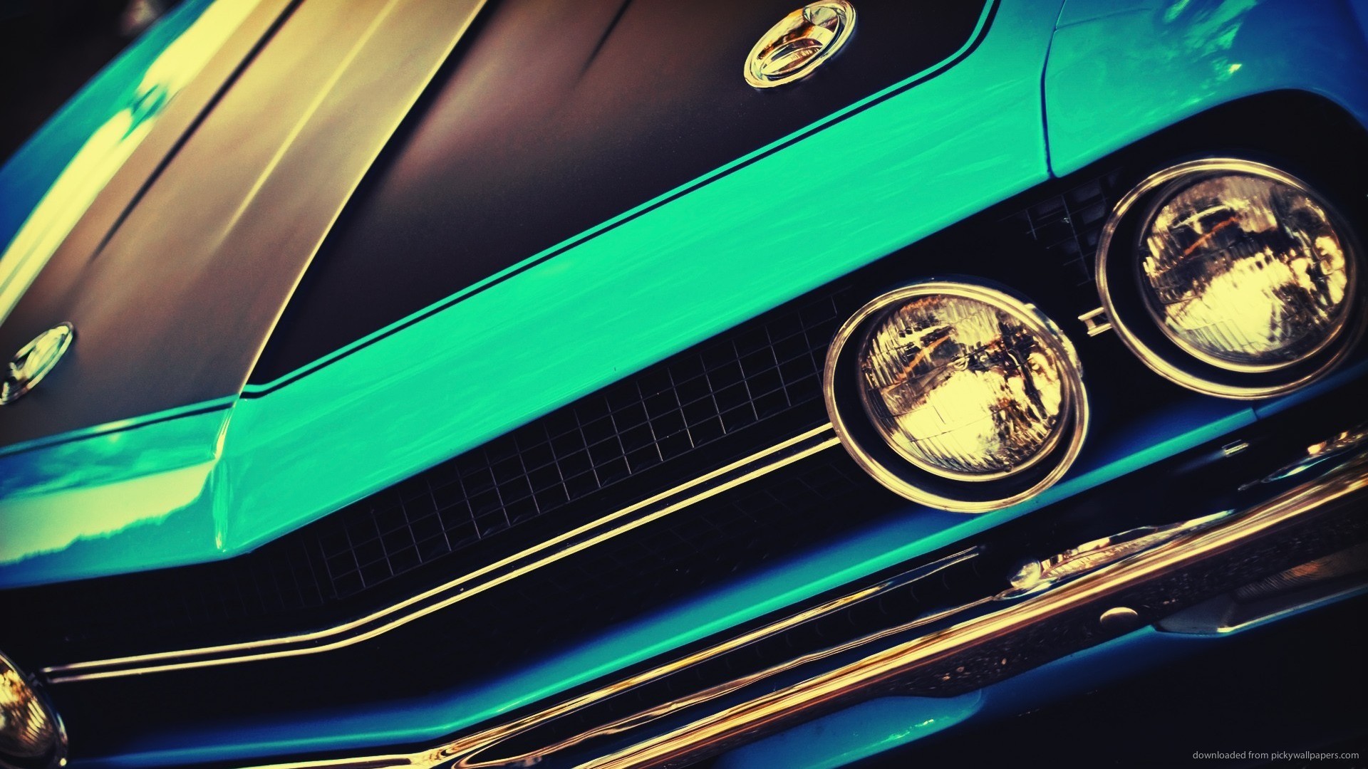 Plymouth Barracuda, Fari, Muscle car, Turchese, Full HD, wallpaper desktop