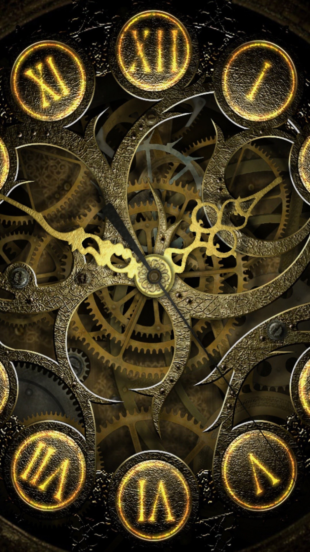 Orologio, Numeri romani, Ingranaggi, Oro, 1080x1920, schermata di blocco iPhone