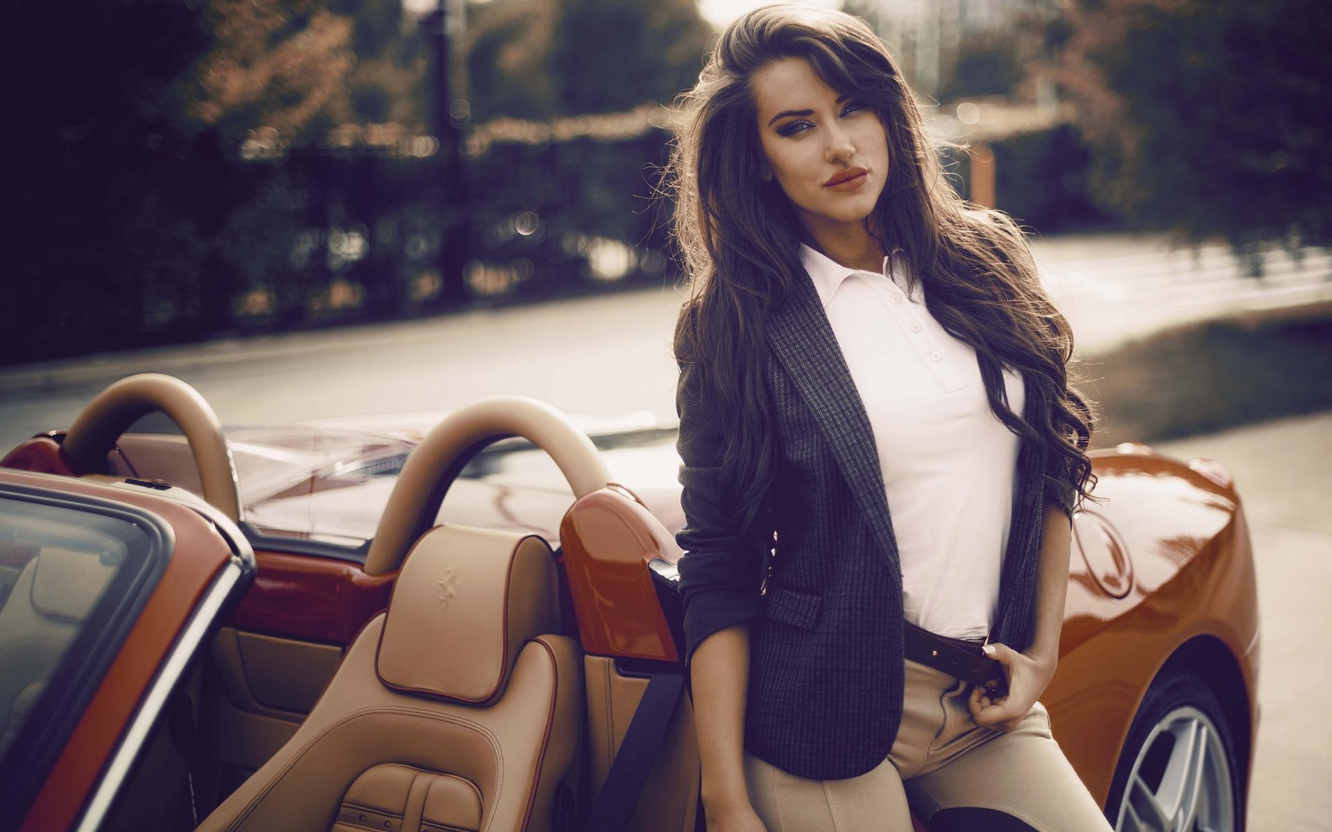 Ragazza, Auto cabriolet, Giacca, Mora, 1920x1200, sfondo MacBook Pro