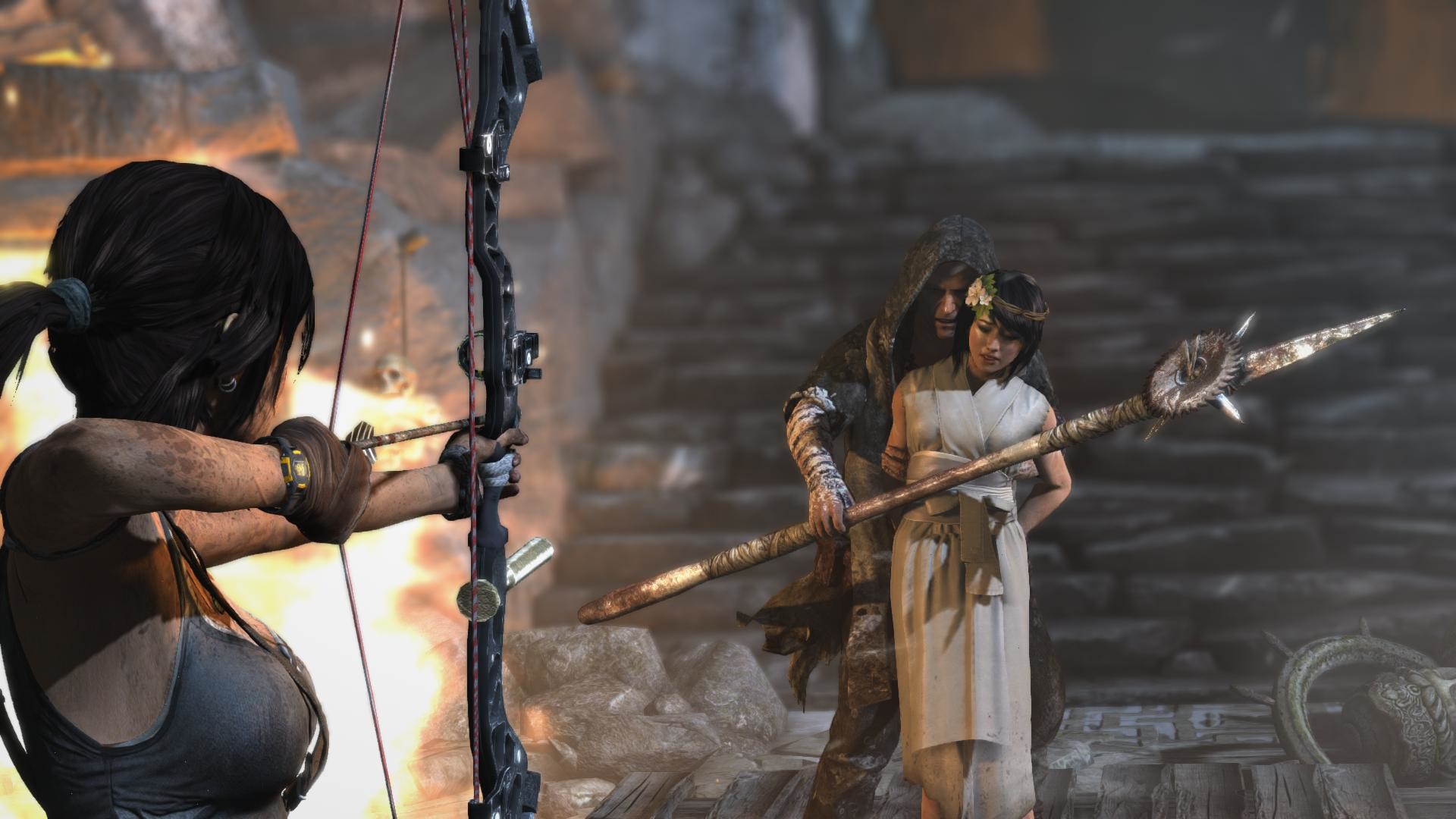Lara Croft, Tomb Raider (2013), Arco, Lancia, Combattimento, 1920x1080, wallpaper desktop