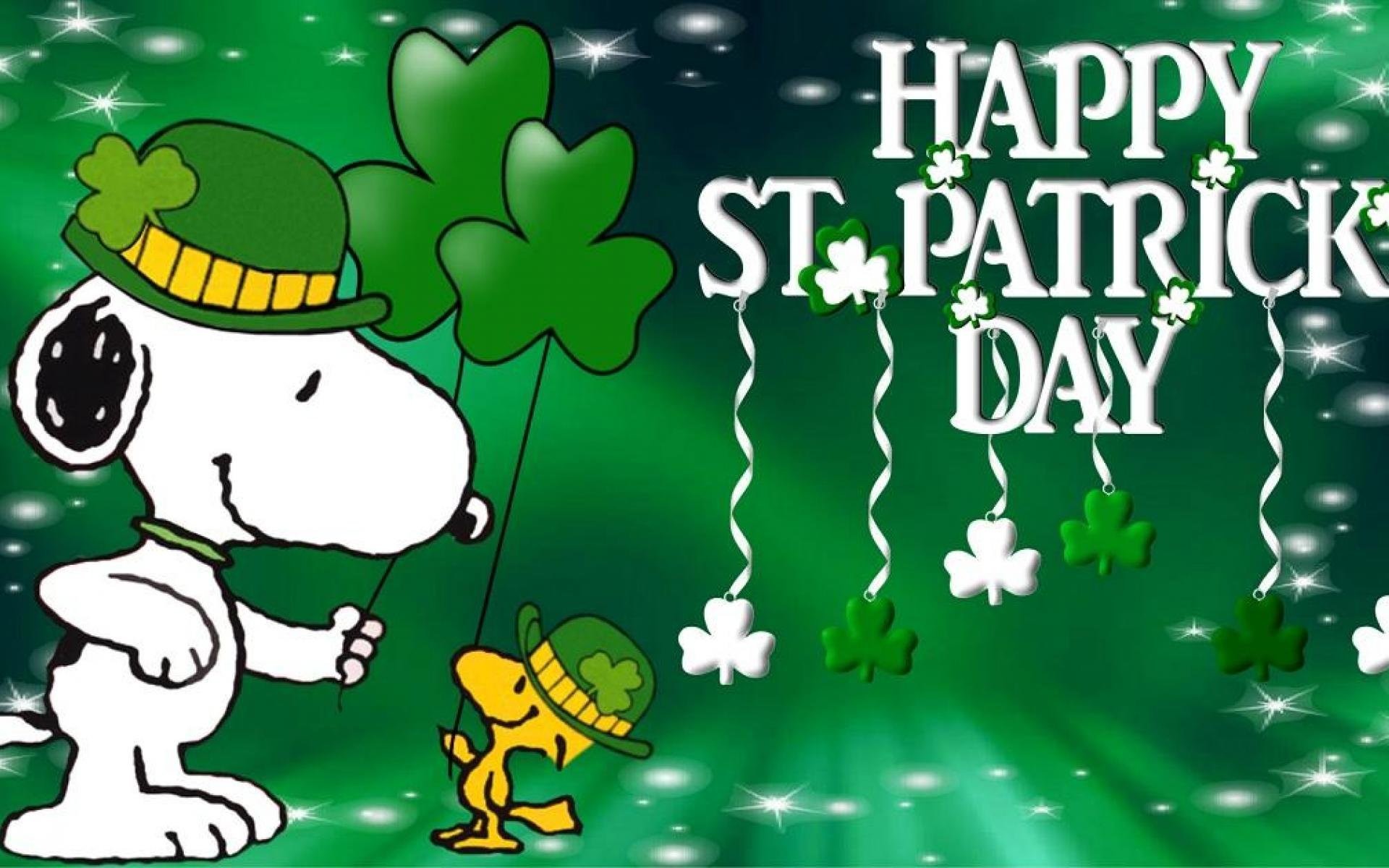 Snoopy, Woodstock, Festa di San Patrizio, Trifogli, 16:10 Full HD, wallpaper widescreen