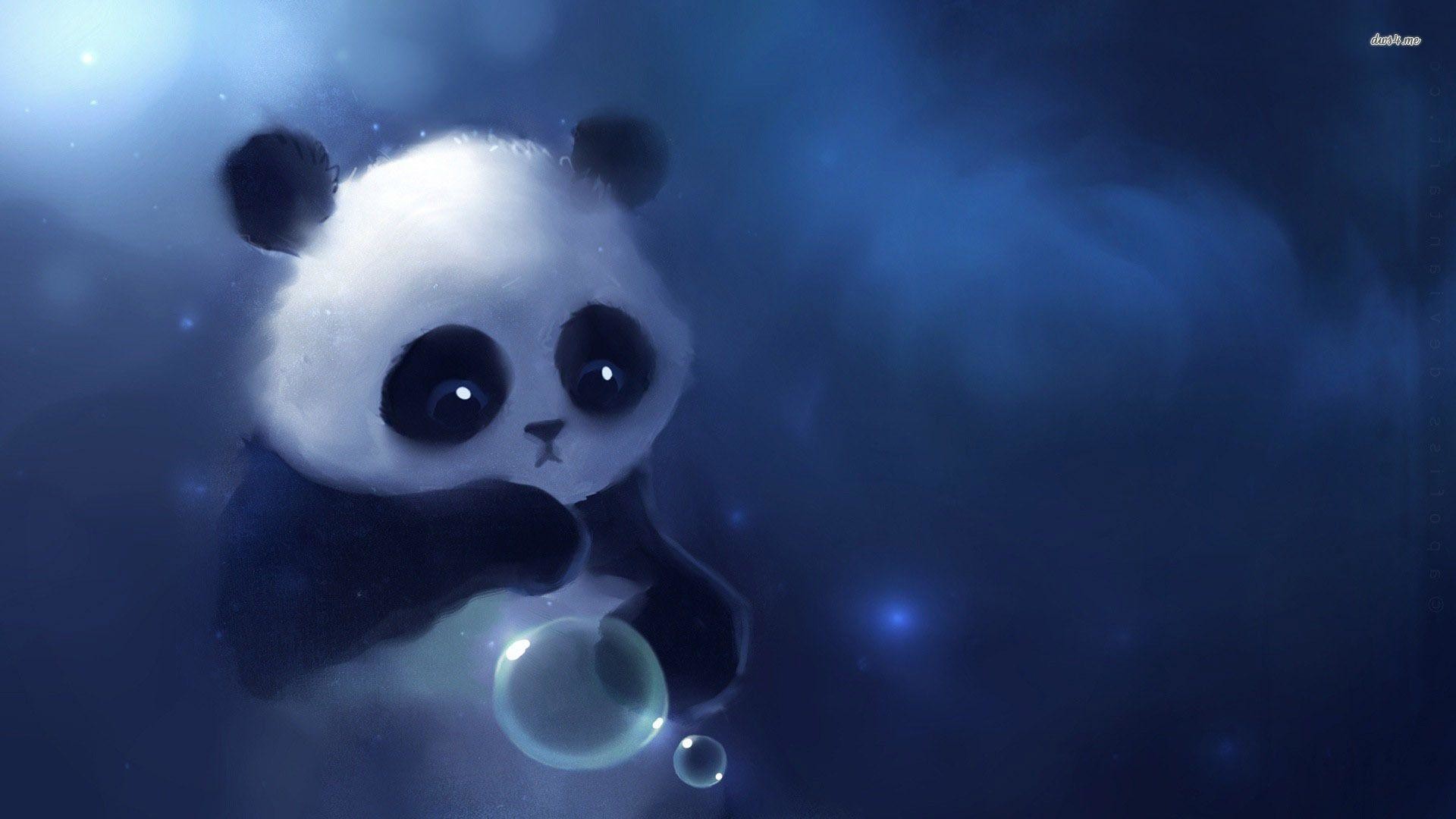 Panda, Apofiss, Bolla di sapone, Illustrazione, Blu, Full HD, sfondo Windows 11