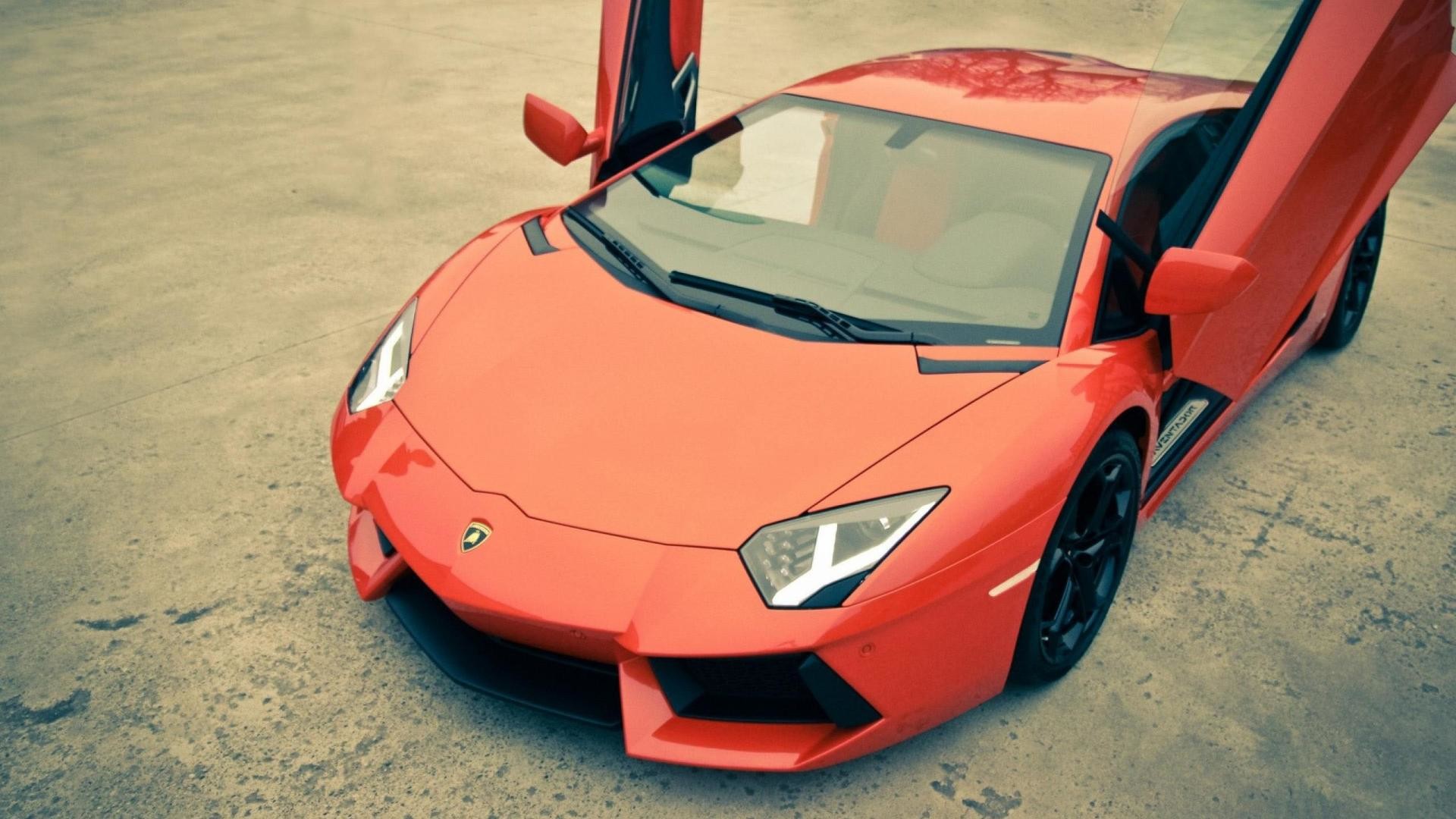 Lamborghini Aventador, Arancione, Portiere a forbice, Dall'alto, sfondo 1920x1080 per PC