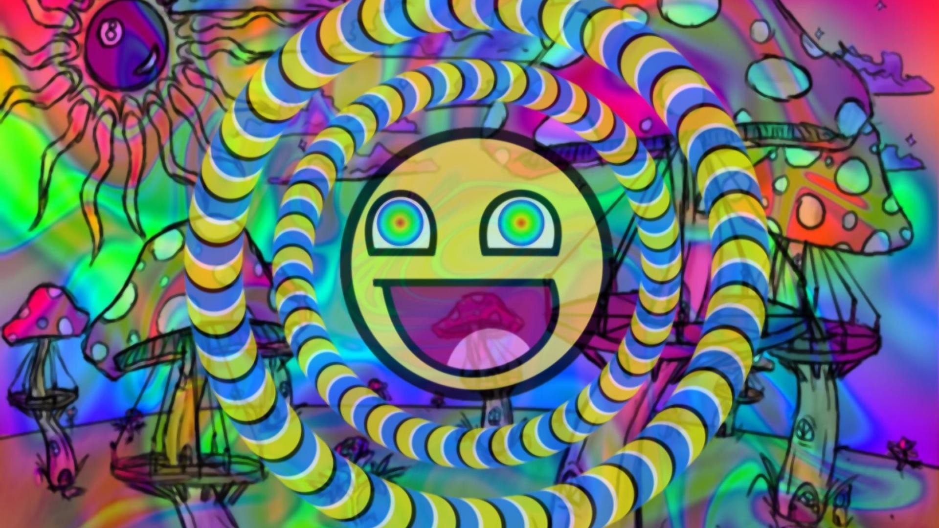 Faccina sorridente, Funghi, Arte psichedelica, 1920x1080, wallpaper desktop