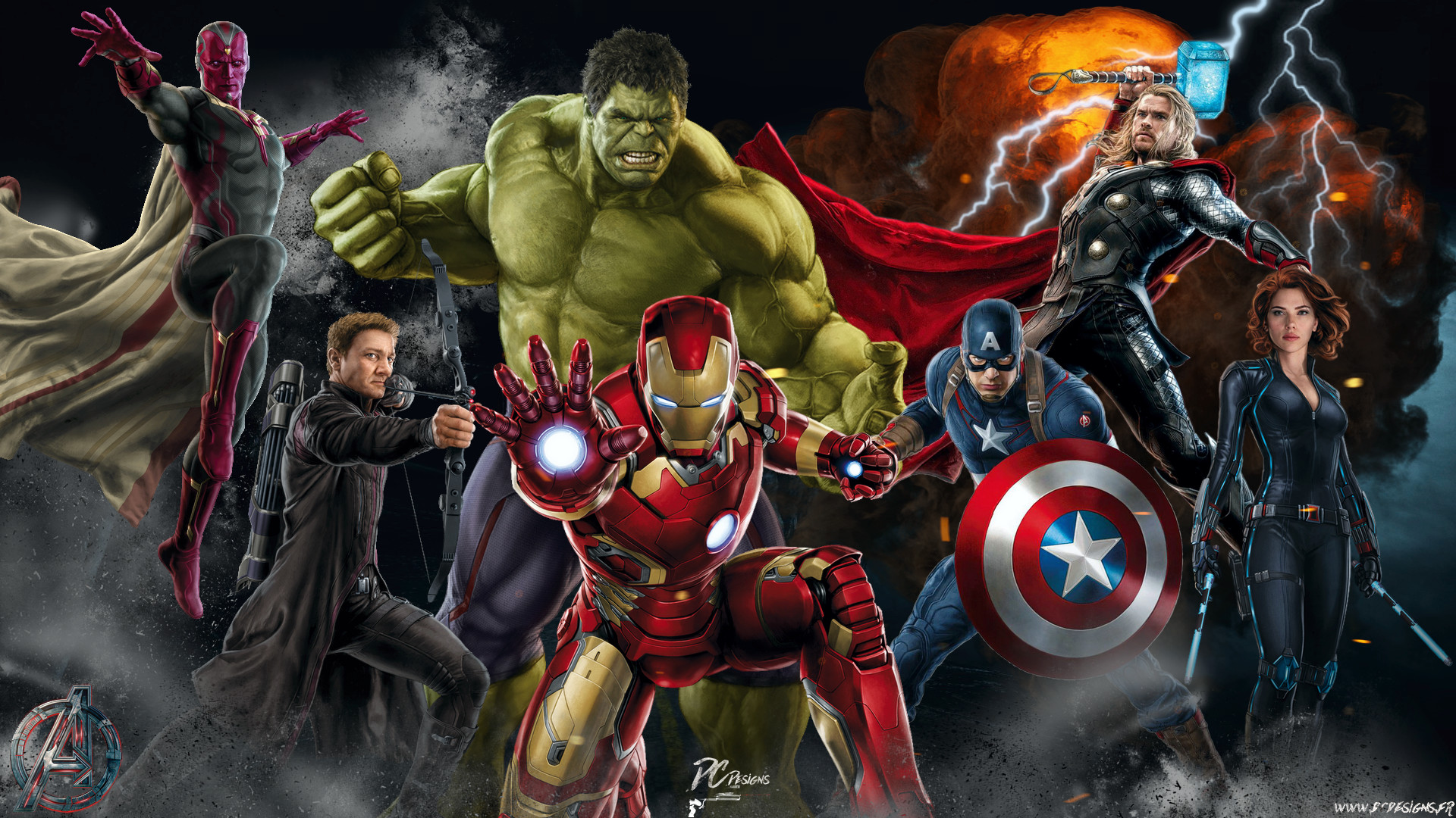 Avengers: Age of Ultron, Iron Man, Hulk, Captain America, Thor, Vedova Nera, Visione, sfondo per PC