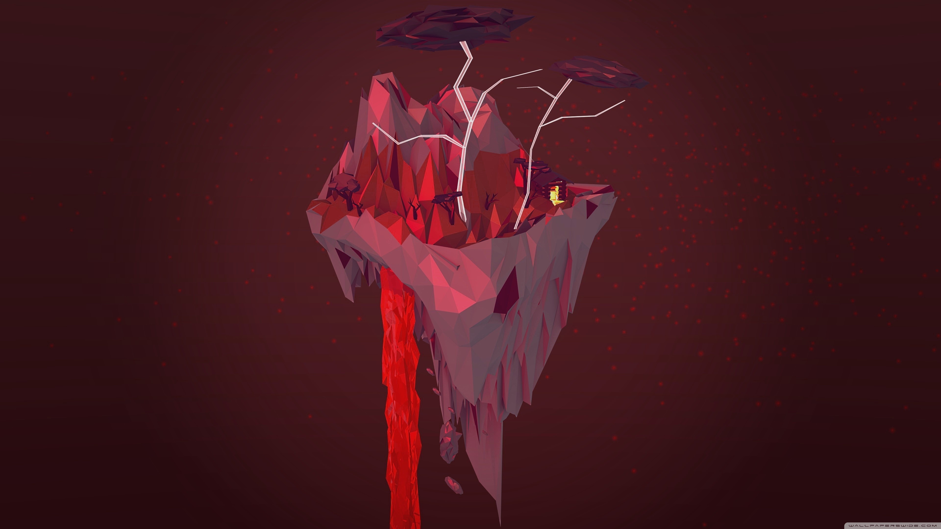 Low poly, Isola volante, Albero, Rosso, 4K, sfondo desktop